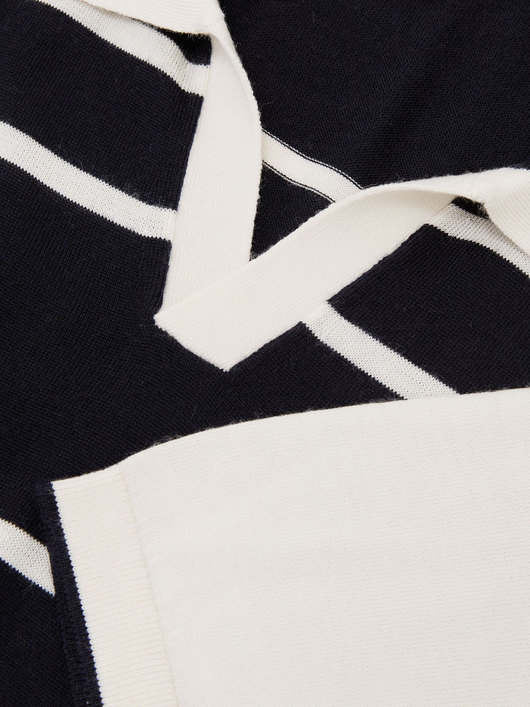 Merino Wool Striped-Knit Polo Jumper in Navy/White - Image 6 of 6