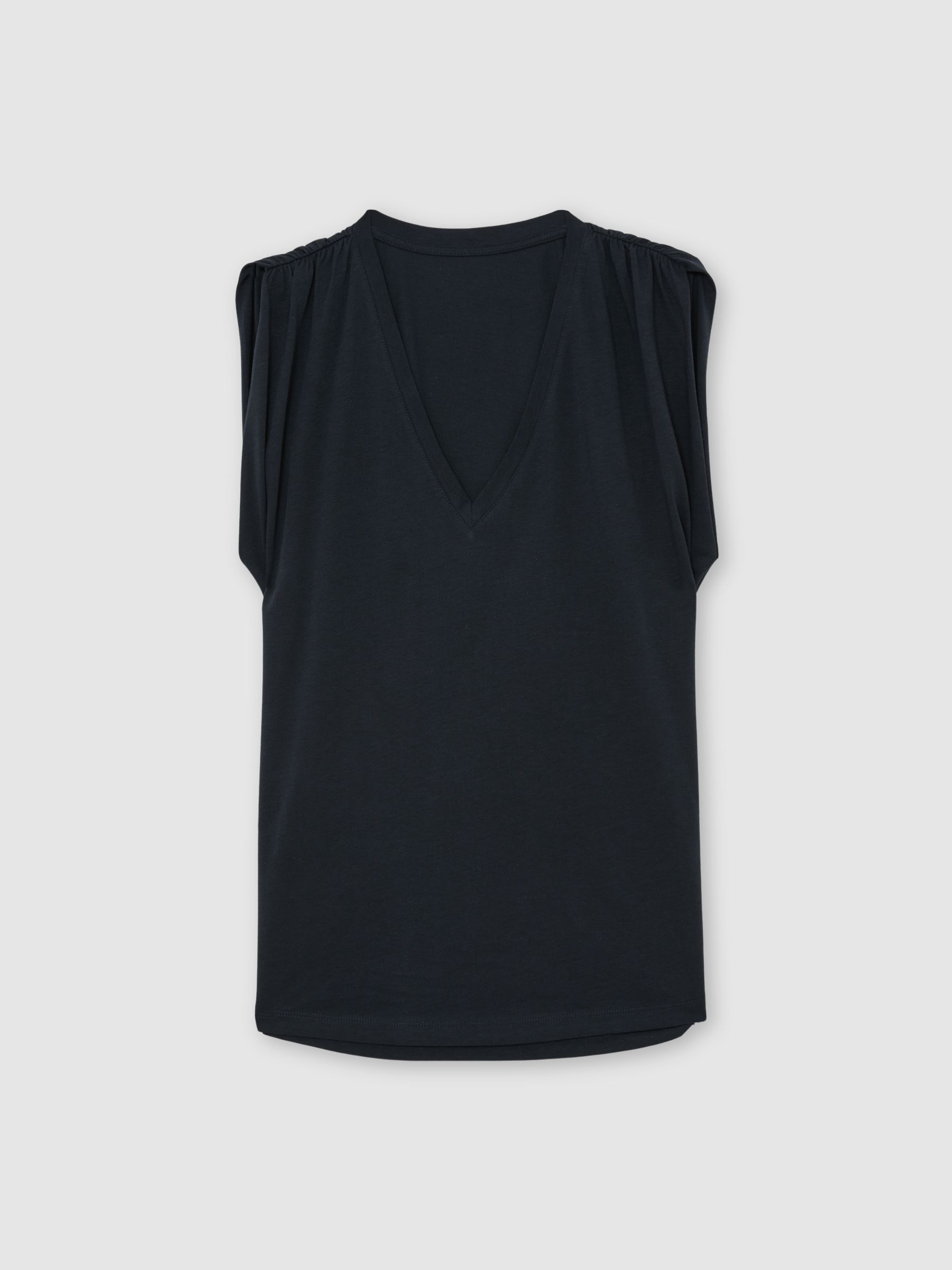 Cotton Gathered-Detail V-Neck Vest in Navy - image 1