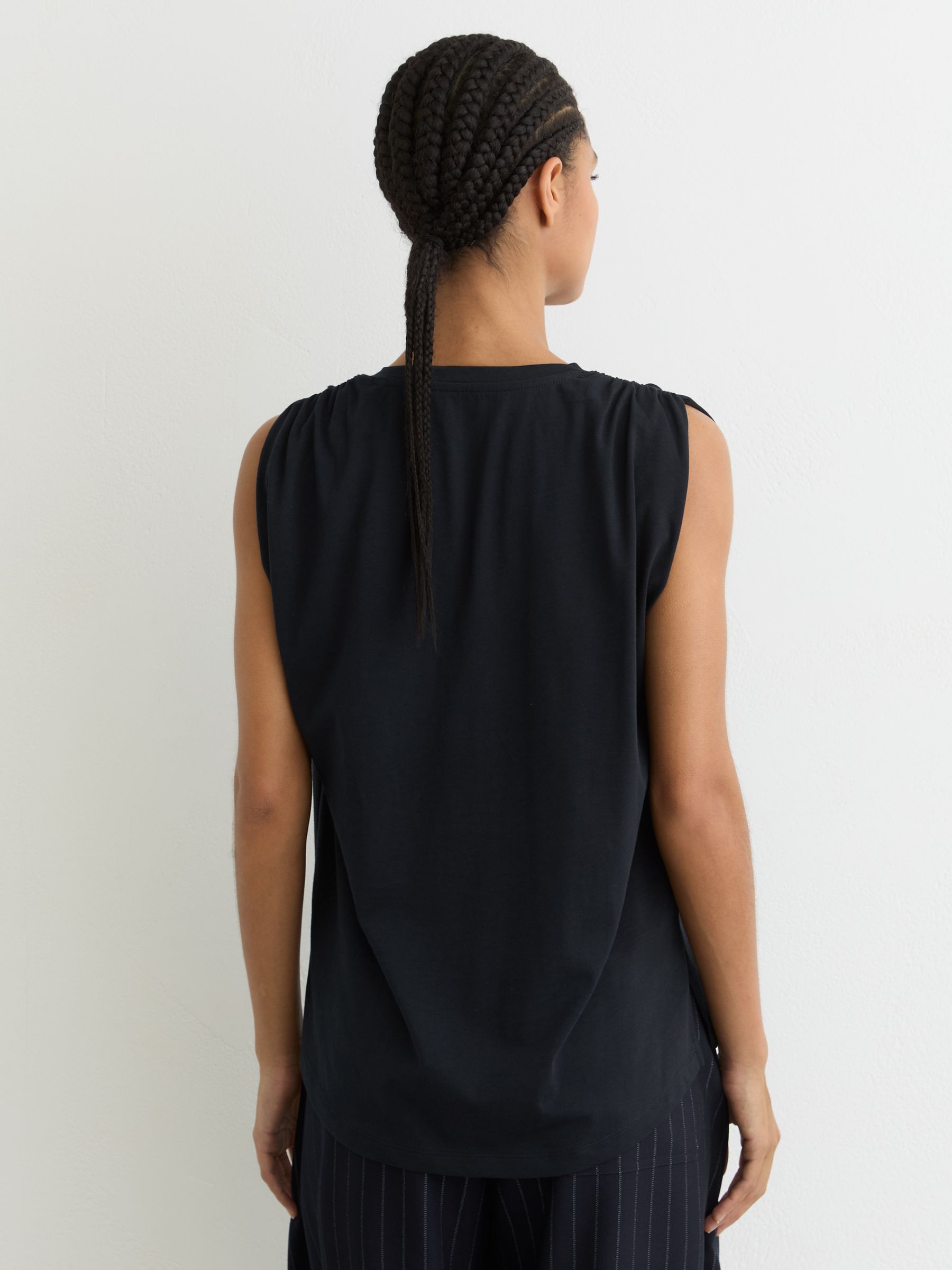Cotton Gathered-Detail V-Neck Vest in Navy - Image 5 of 6