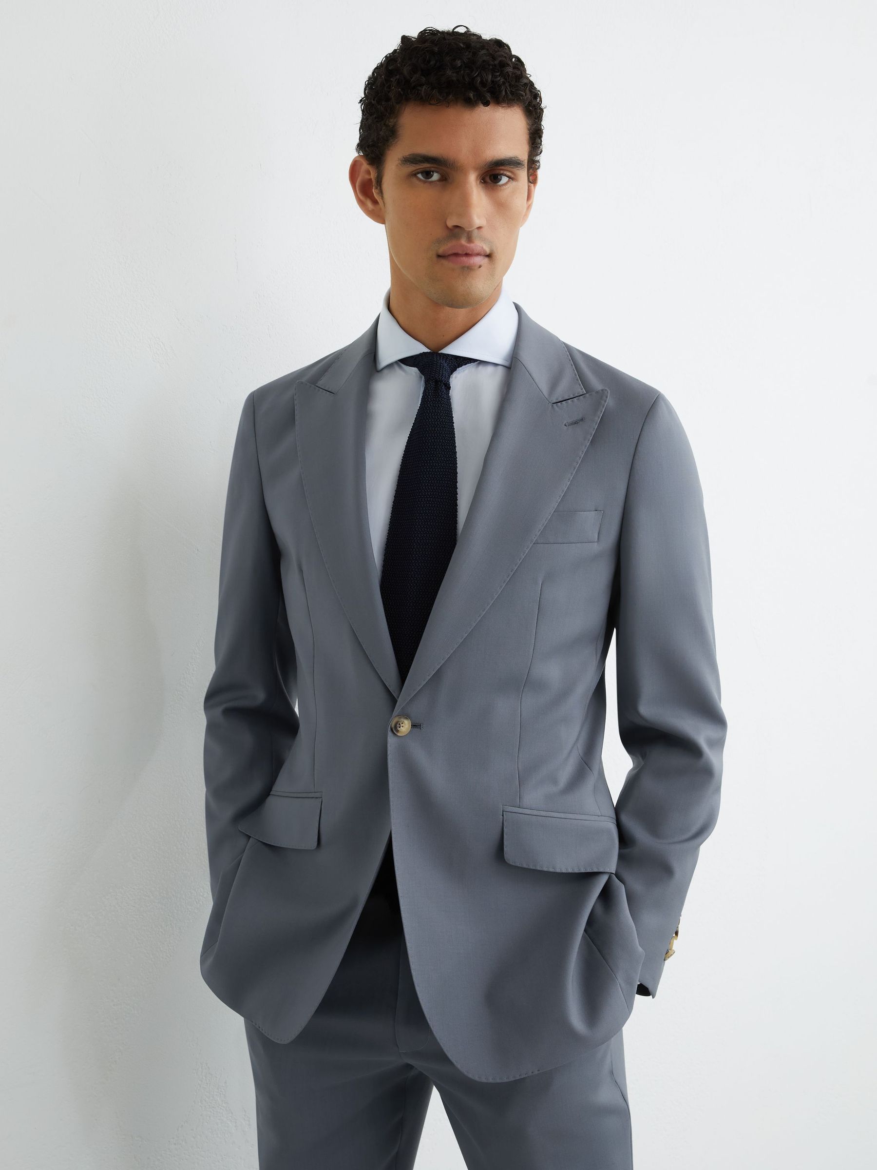 Wool Single-Breasted Classic-Fit Suit Blazer in Soft Blue - Image 1 of 9