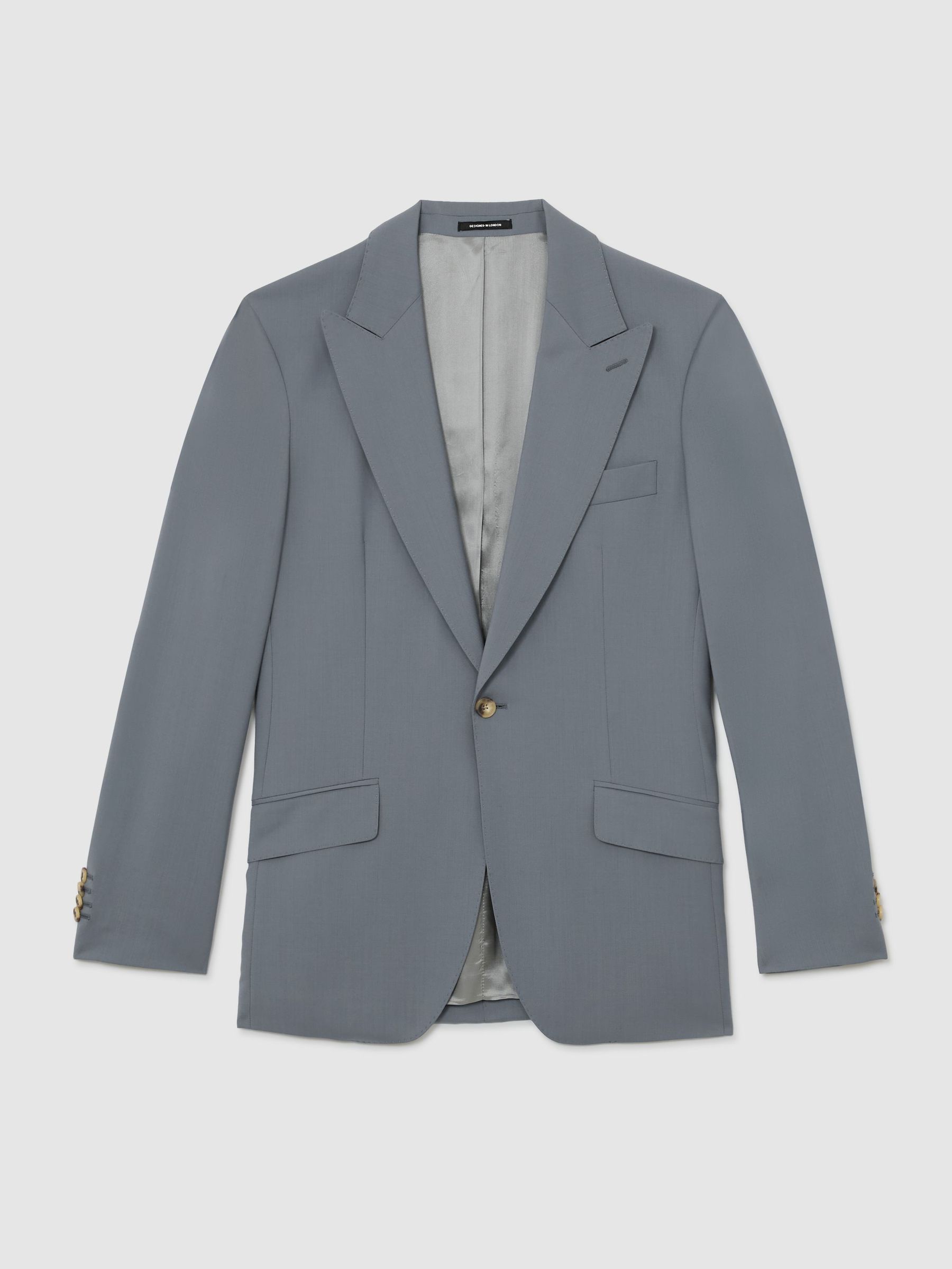 Classic Fit Wool Single-Breasted Suit Blazer in Soft Blue