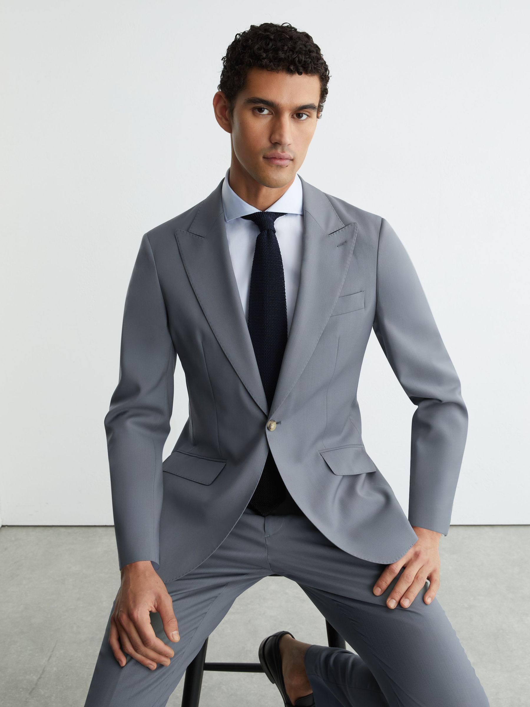Wool Single-Breasted Classic-Fit Suit Blazer in Soft Blue - Image 5 of 9