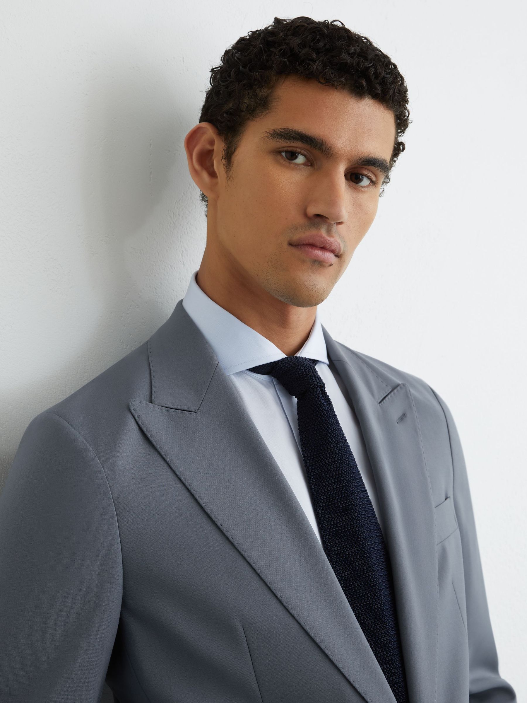 Wool Single-Breasted Classic-Fit Suit Blazer in Soft Blue - Image 6 of 9