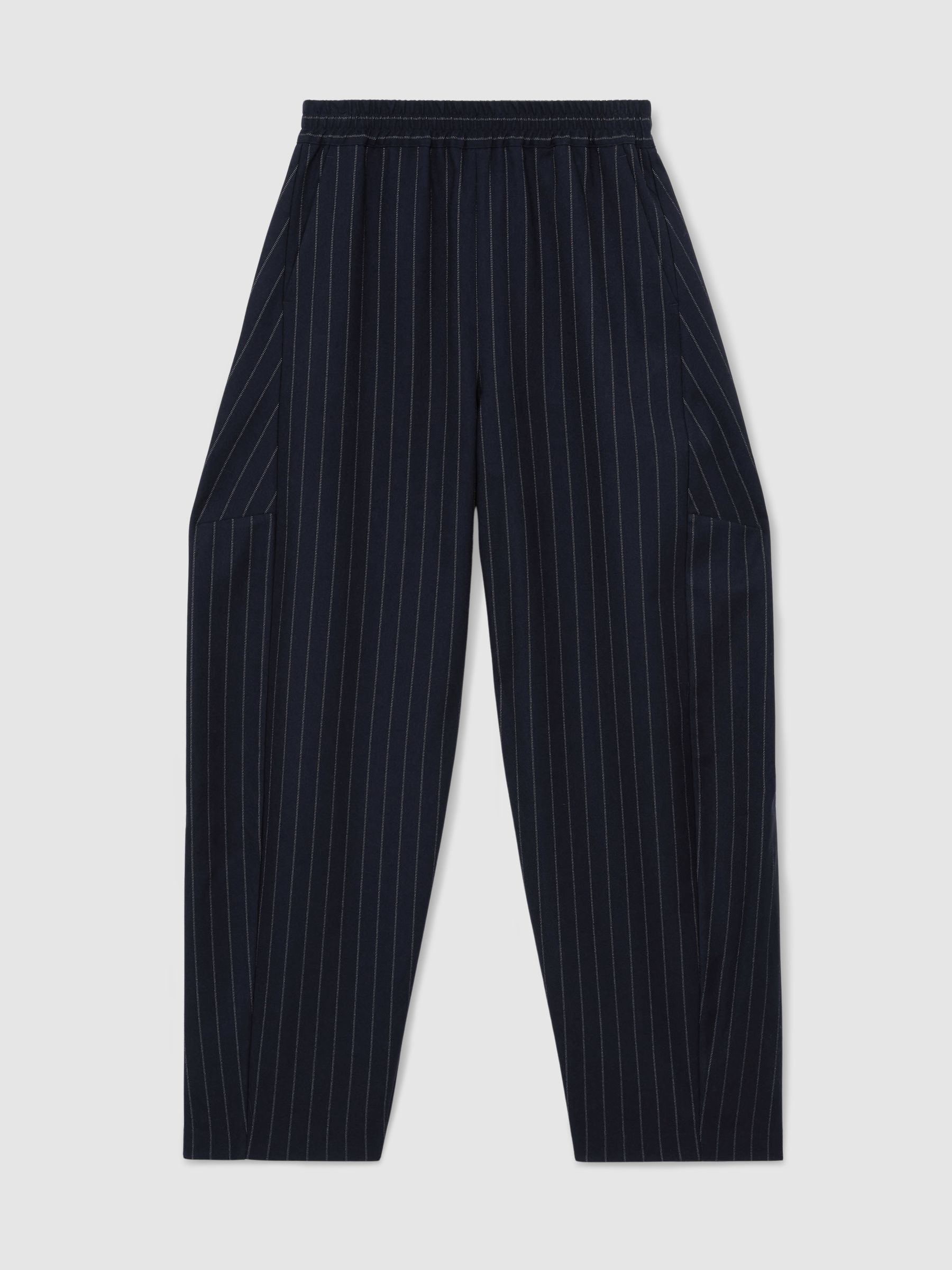 Barrel-Leg Pinstripe Trousers in Navy