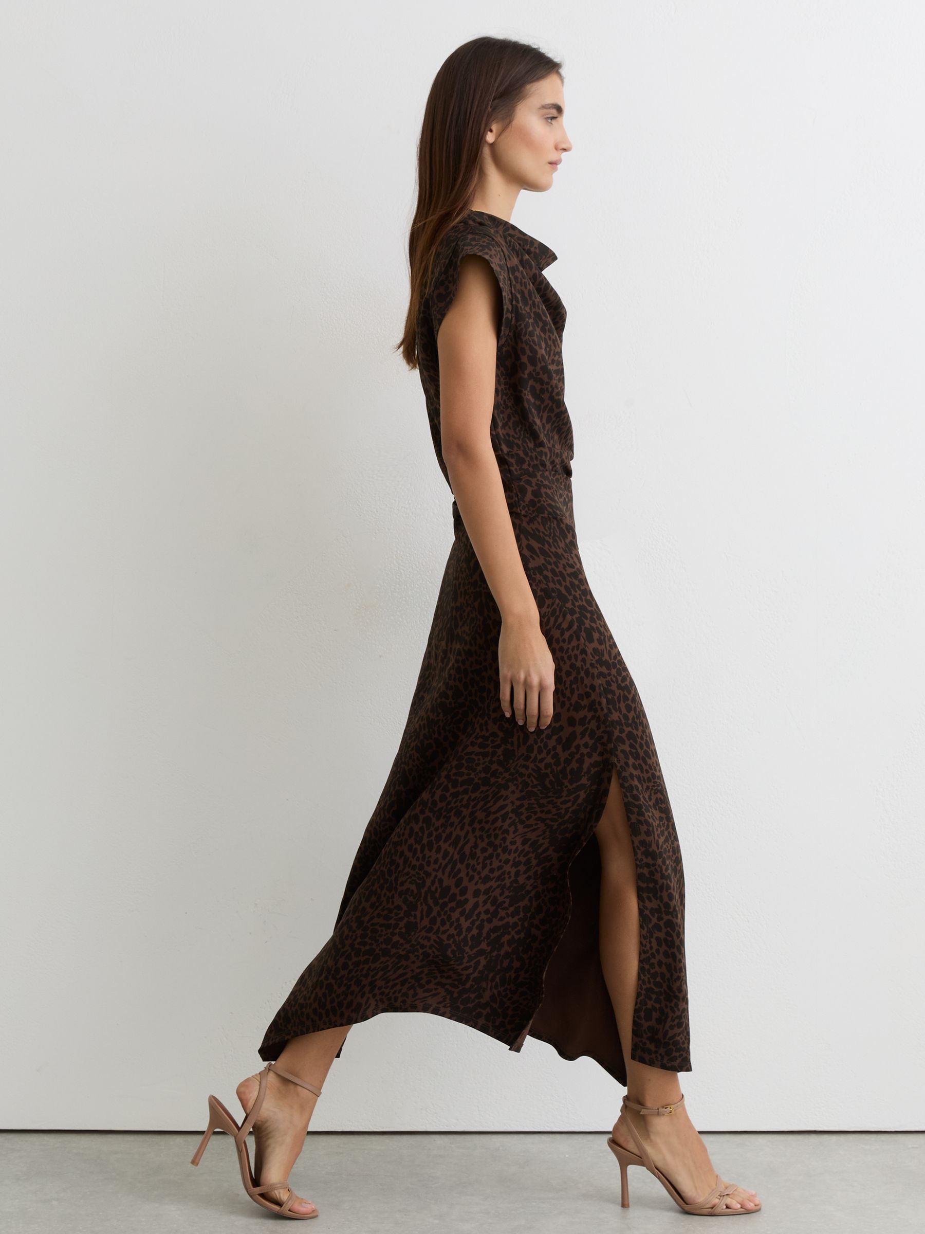 Animal-Print Draped Midi Dress in Black/Brown - image 2