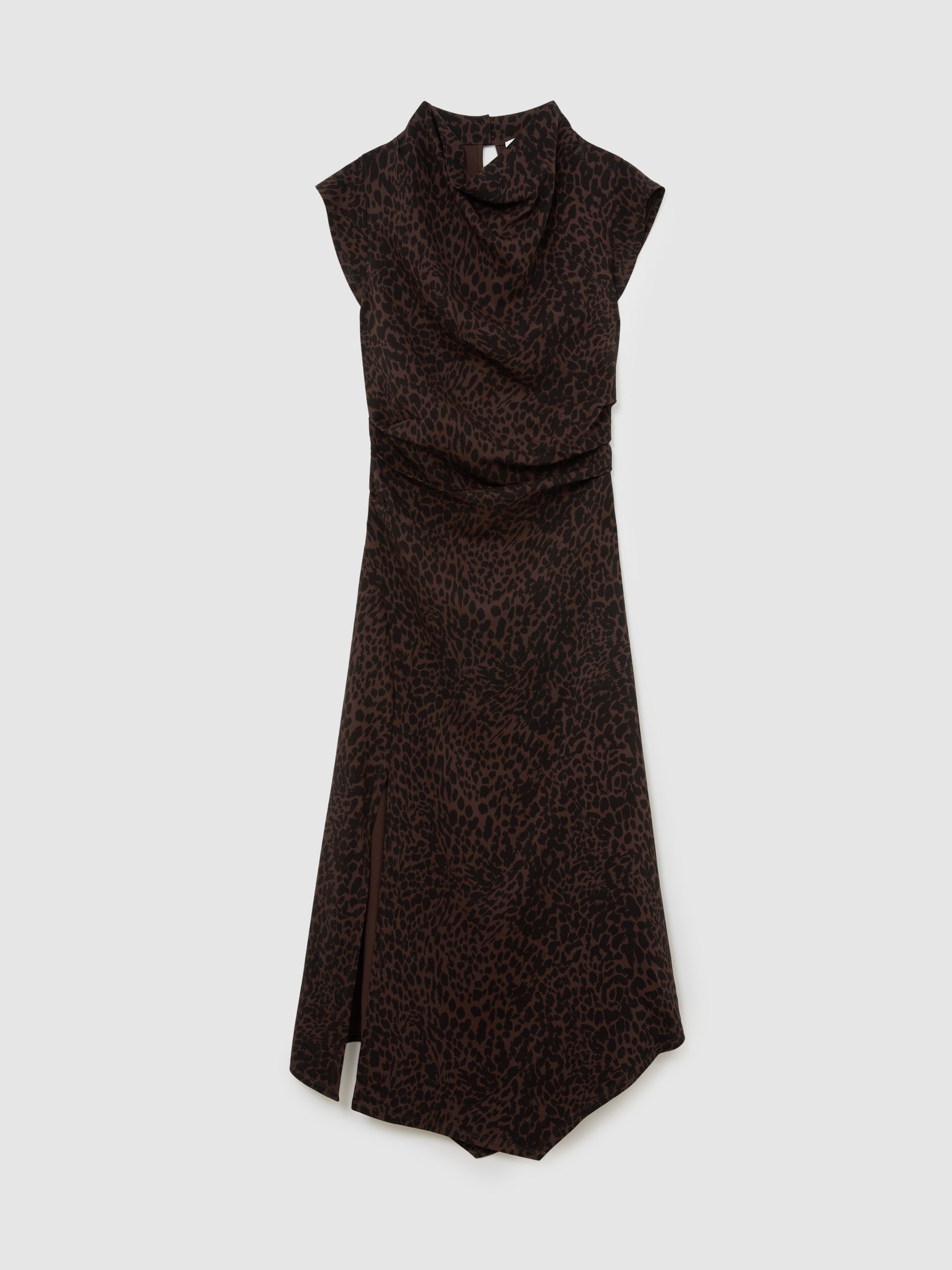 Animal-Print Draped Midi Dress in Black/Brown - image 1