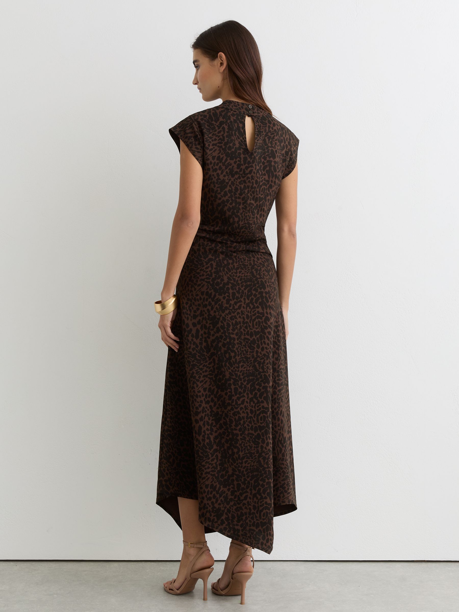 Animal-Print Draped Midi Dress in Black/Brown - image 3