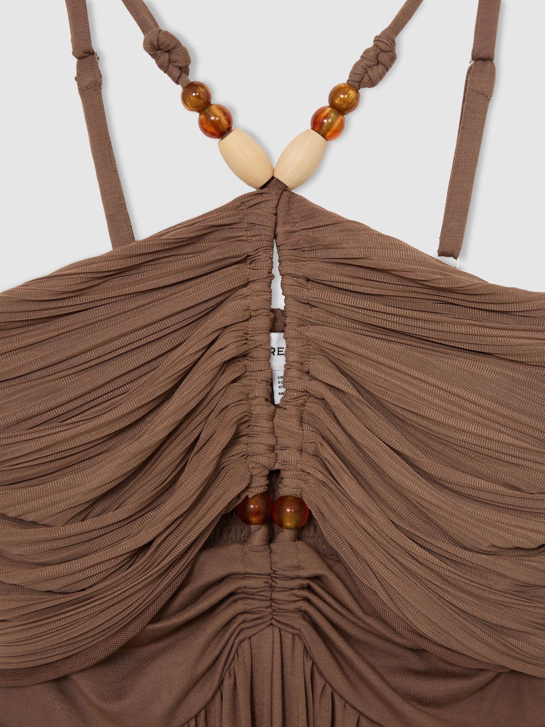Jersey Bead-Detail Ruched Maxi Dress in Taupe Brown - Image 9 of 9