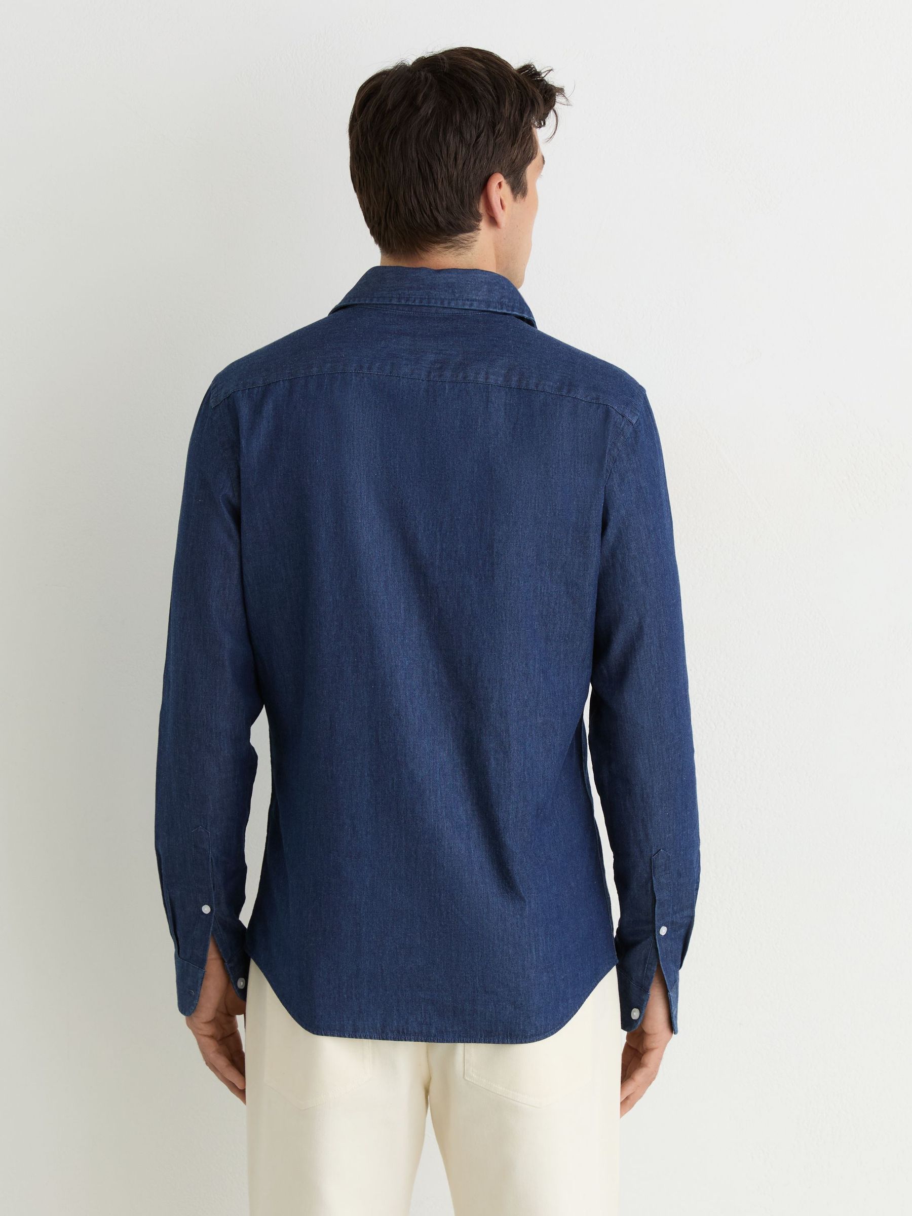Chambray Long-Sleeve Slim-Fit Shirt in Dark Blue Wash - Image 6 of 7