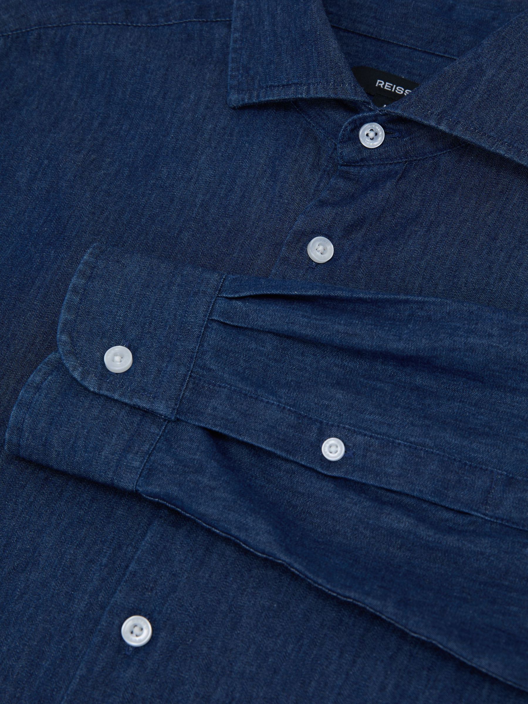 Chambray Long-Sleeve Slim-Fit Shirt in Dark Blue Wash - Image 7 of 7