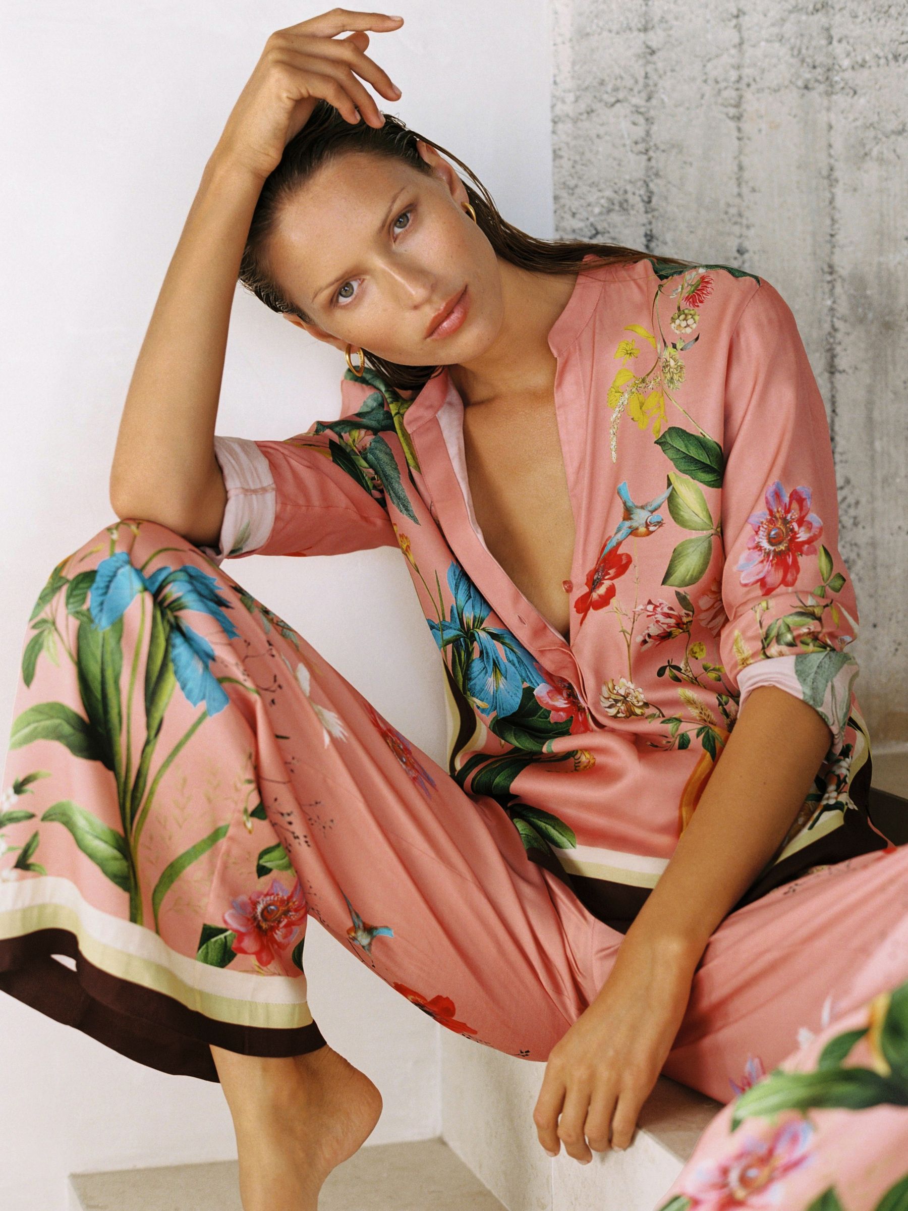 Tropical Scarf-Print Half-Button Shirt in Pink - image 3