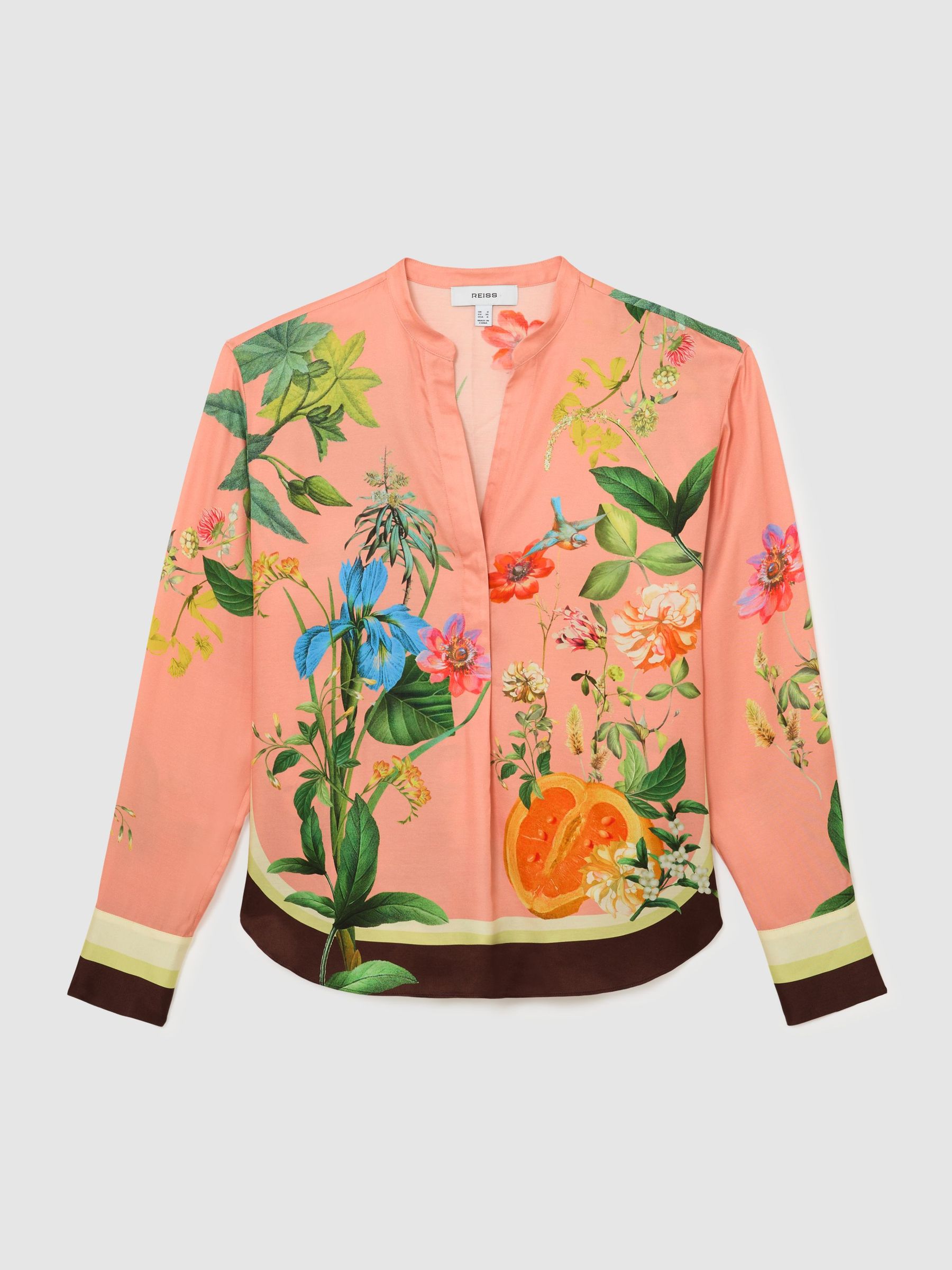 Tropical Scarf-Print Half-Button Shirt in Pink - image 1