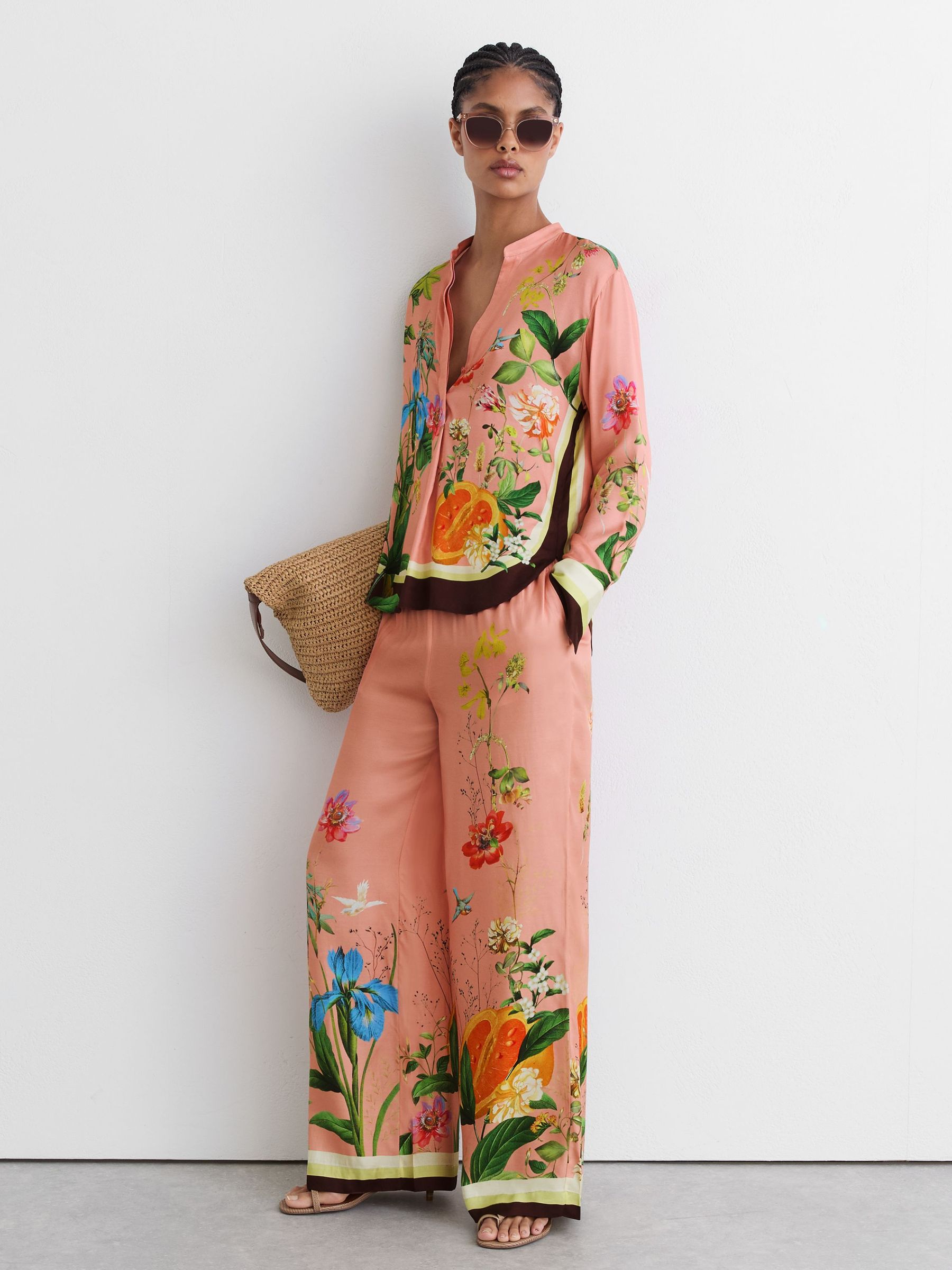 Tropical Scarf-Print Half-Button Shirt in Pink - image 5