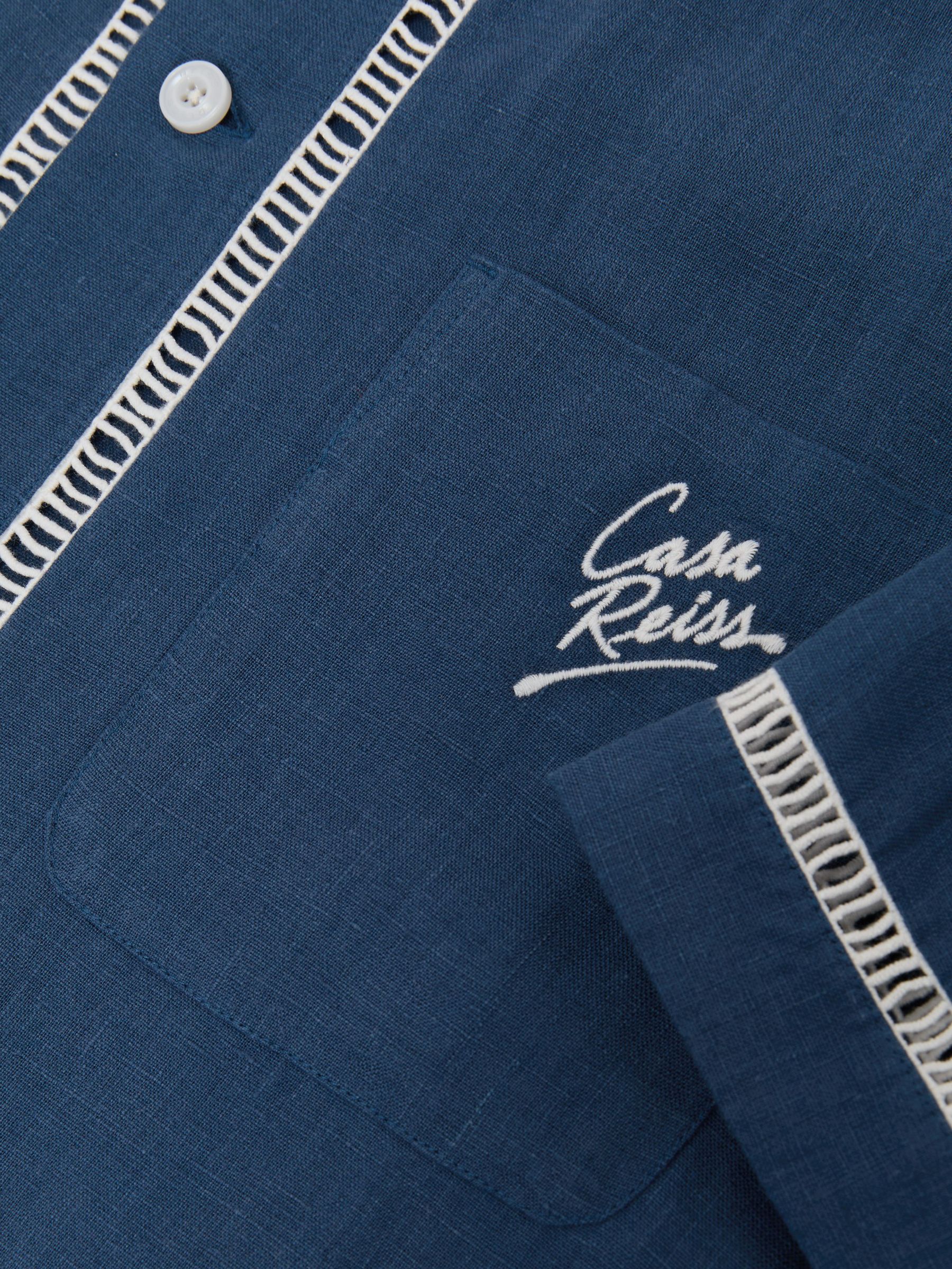Linen Embroidered Cuban-Collar Shirt in Blue - Image 6 of 6