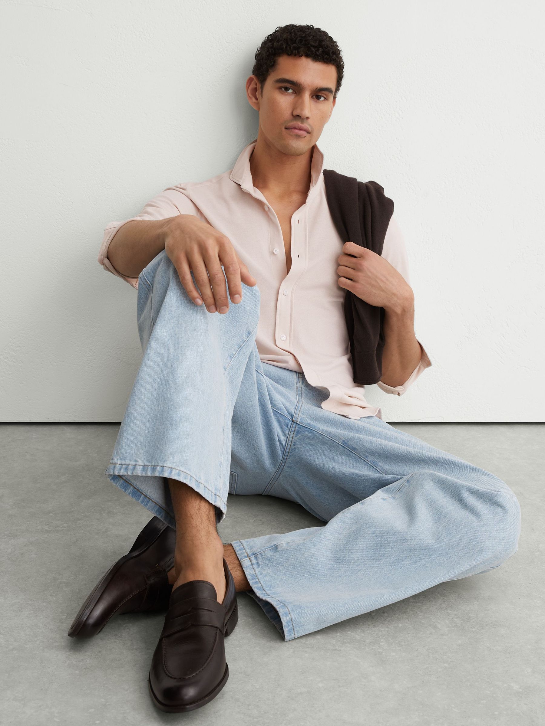 Cotton-Piqué Garment-Dyed Shirt Regular-Fit in Stone - Image 1 of 7