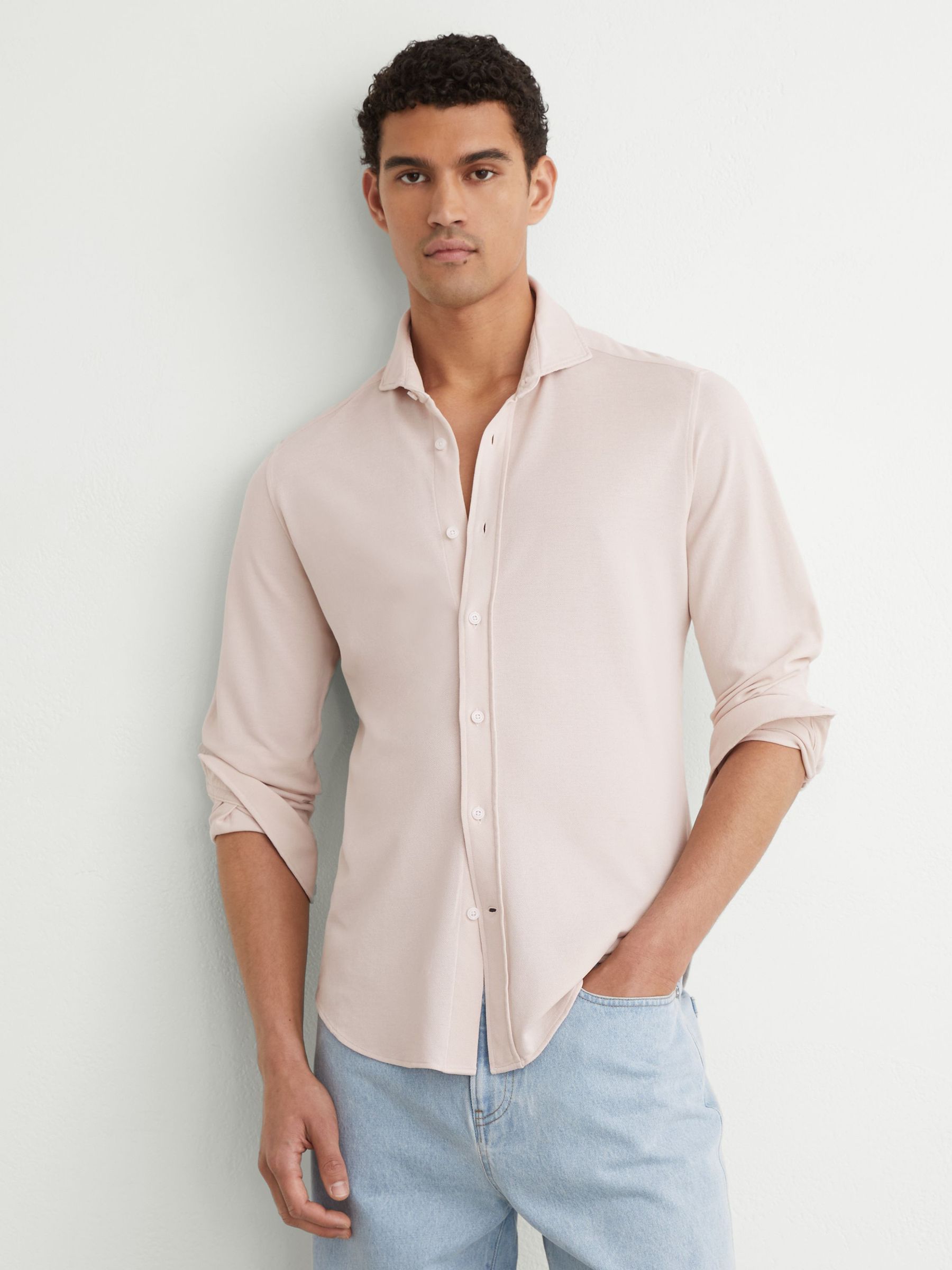 Cotton-Piqué Garment-Dyed Shirt Regular-Fit in Stone - Image 3 of 7
