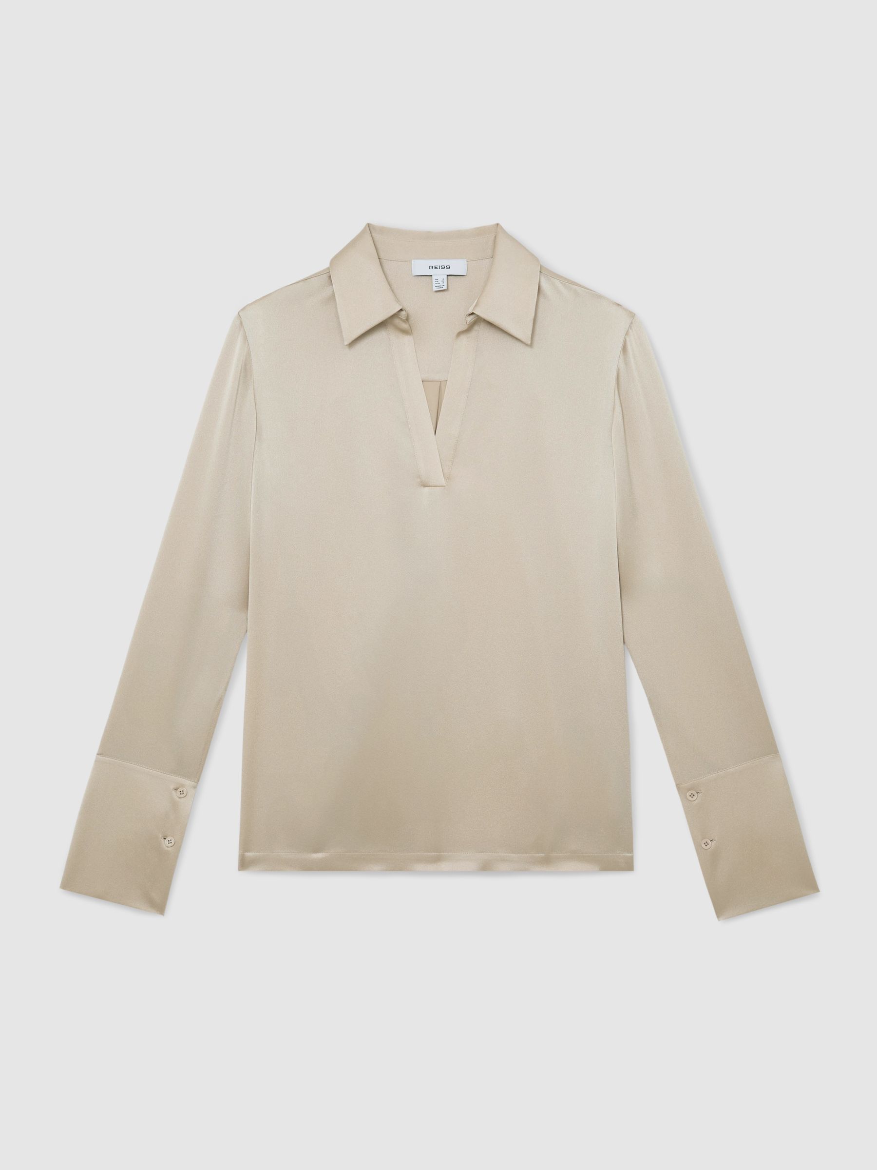 Silk Open-Collar Blouse in Neutral - Image 2 of 7