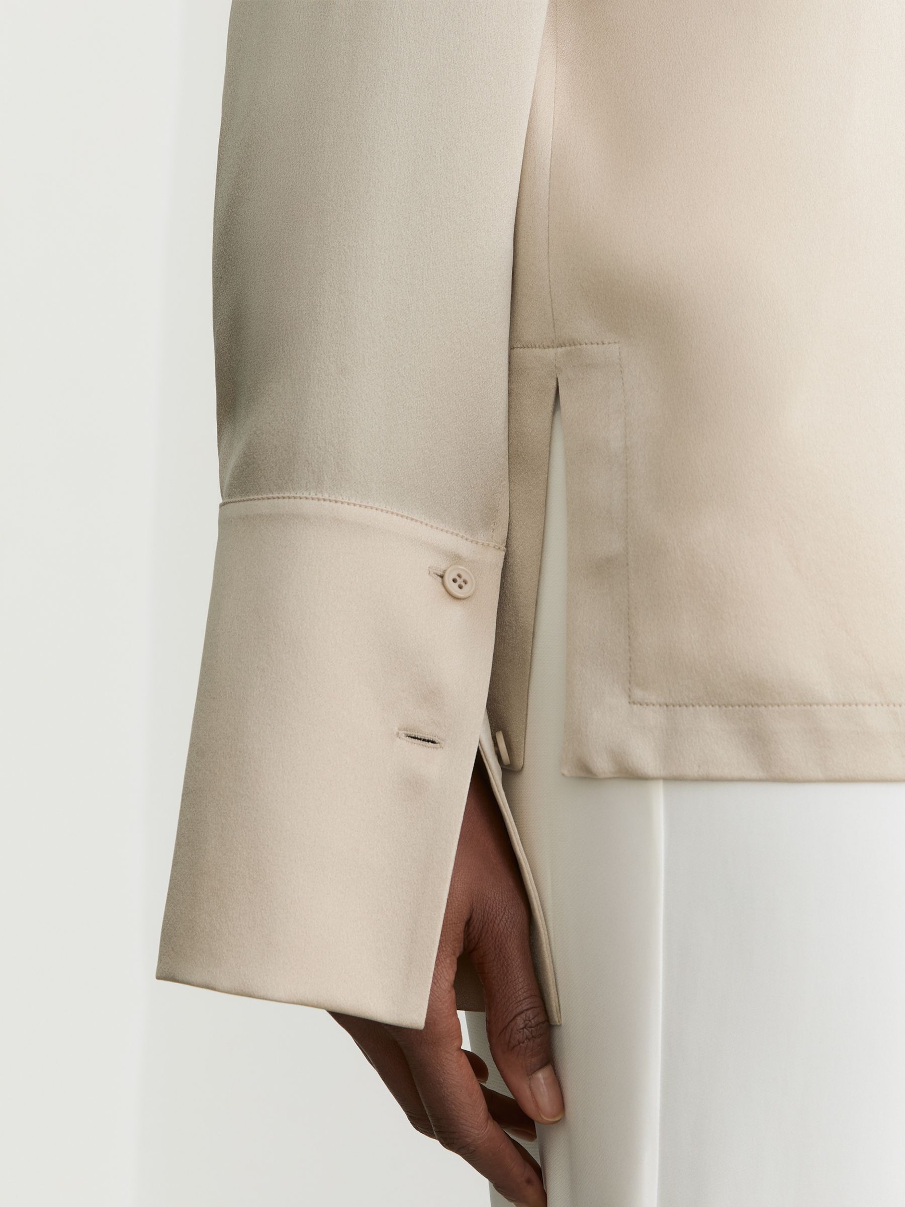 Silk Open-Collar Blouse in Neutral - image 5