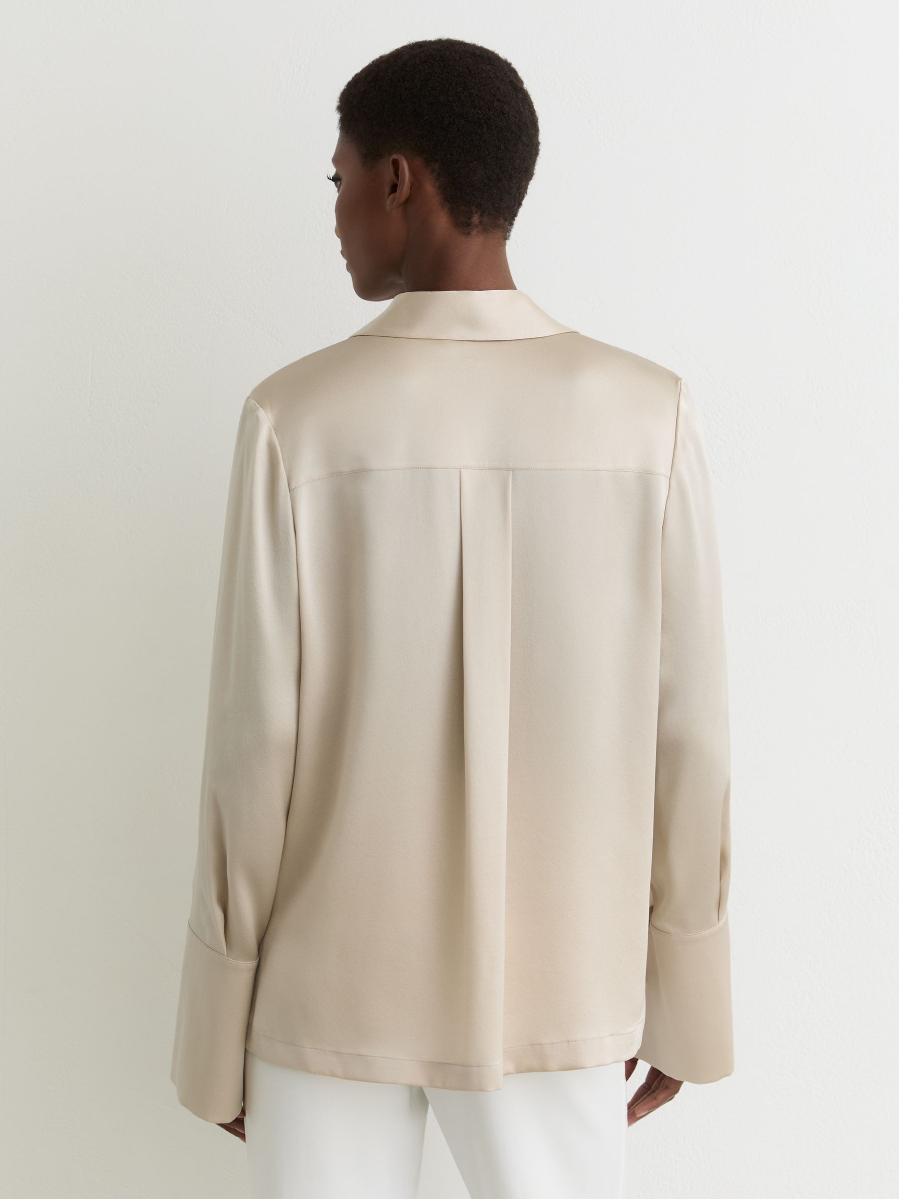 Silk Open-Collar Blouse in Neutral - image 4