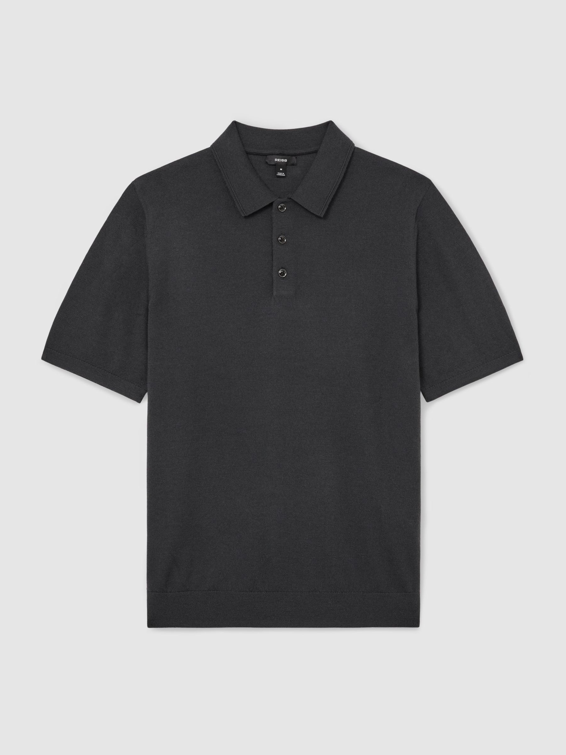 Merino Wool Short-Sleeve Polo Shirt in Vulcan Grey - Image 2 of 7