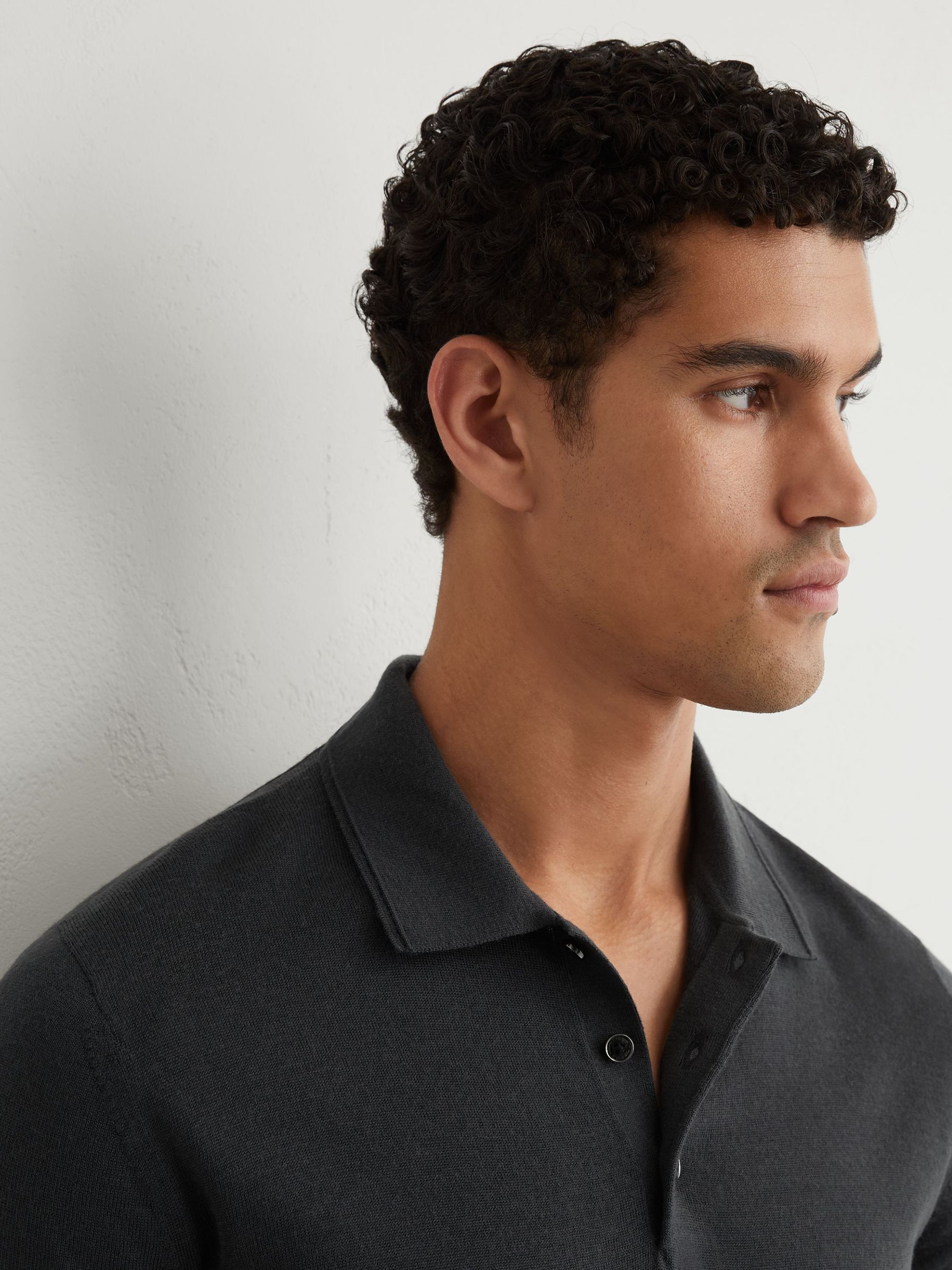 Merino Wool Short-Sleeve Polo Shirt in Vulcan Grey - Image 3 of 7