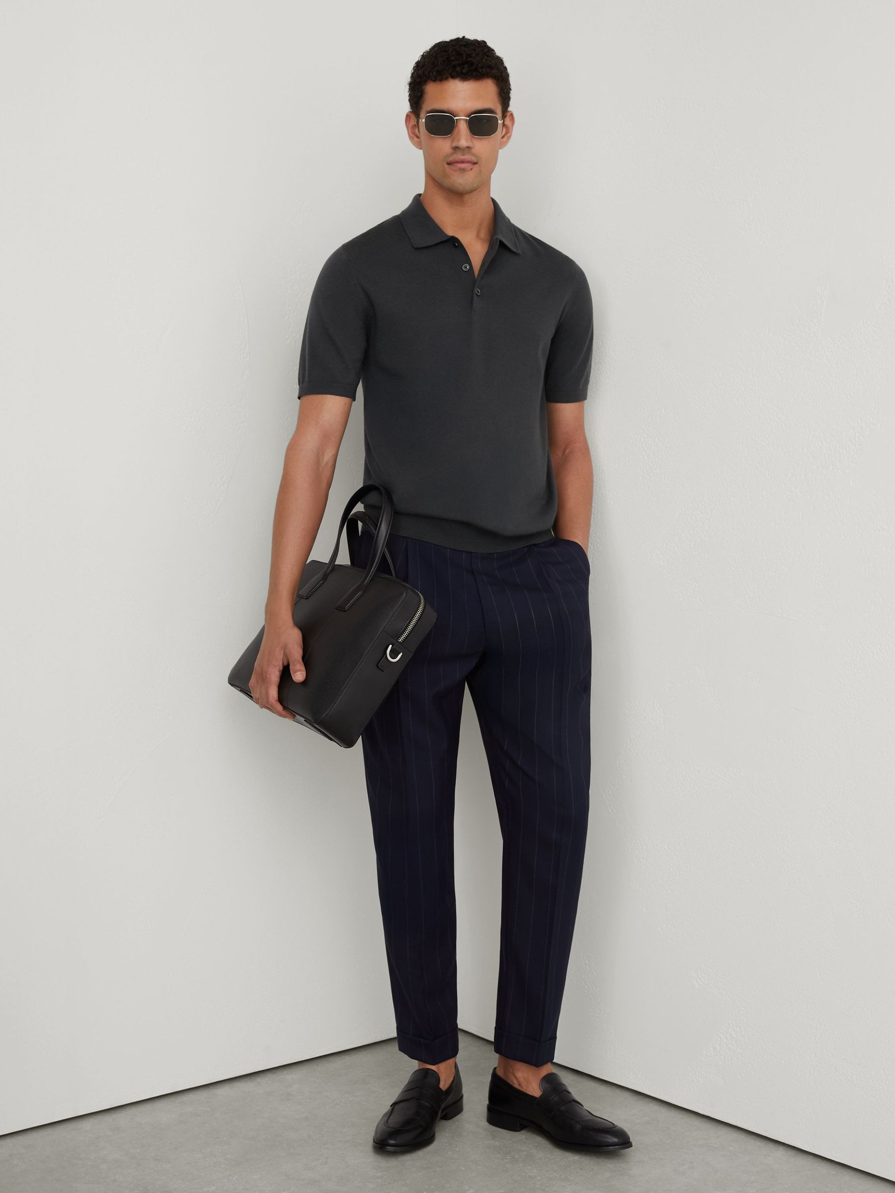 Merino Wool Short-Sleeve Polo Shirt in Vulcan Grey - Image 4 of 7