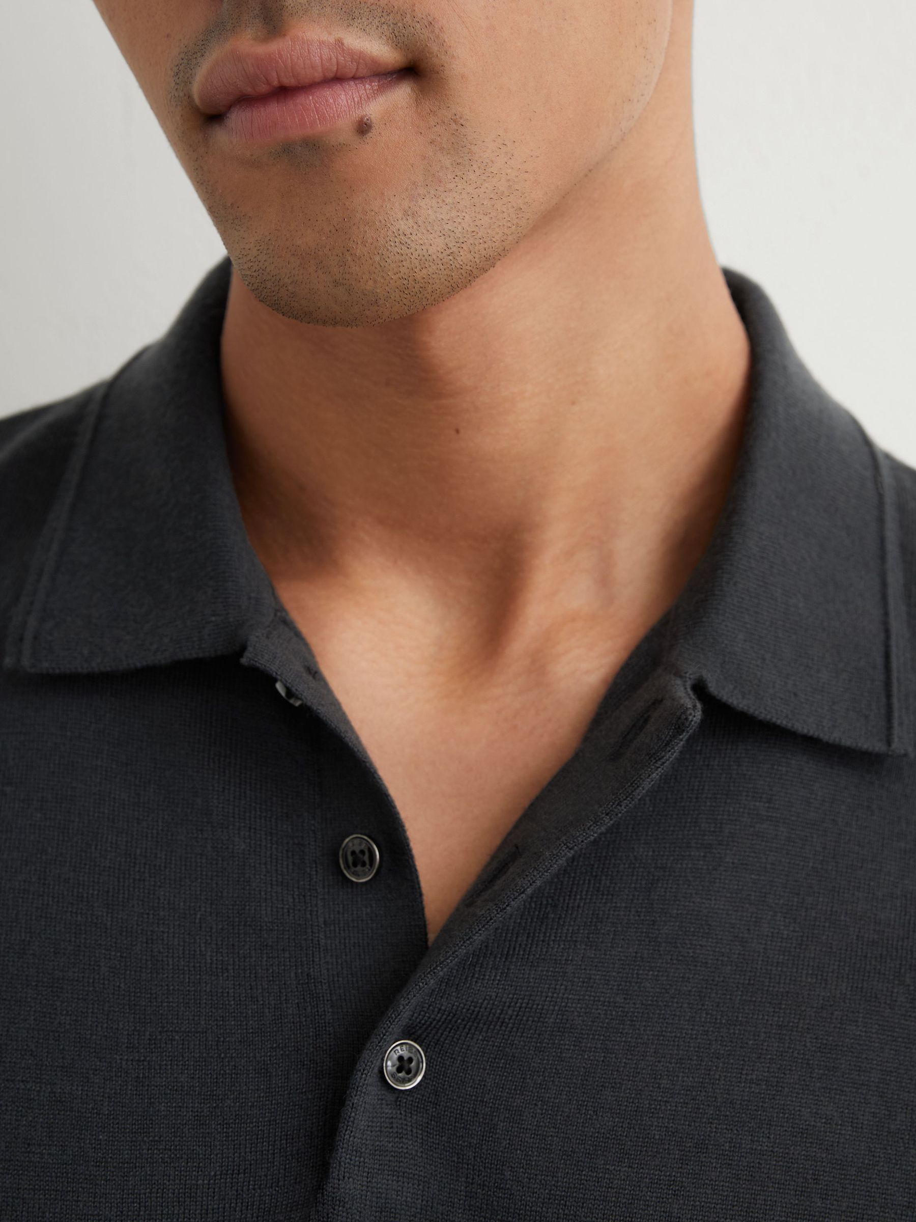 Merino Wool Short-Sleeve Polo Shirt in Vulcan Grey - Image 5 of 7