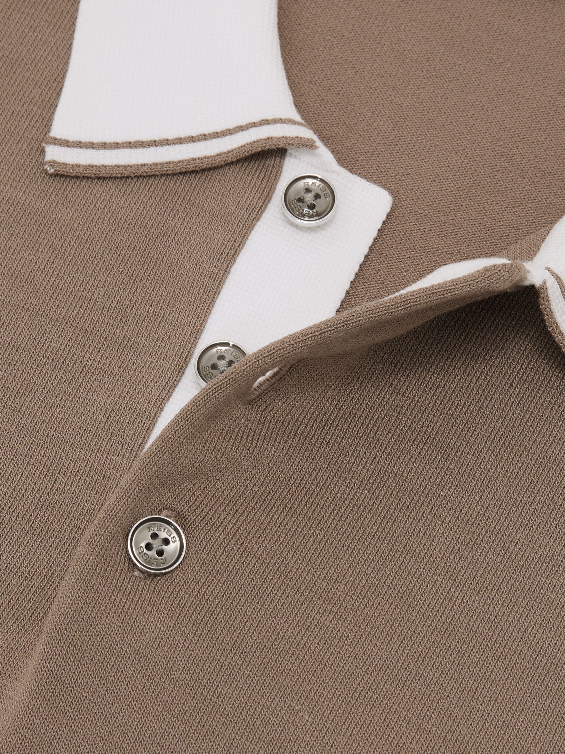 Colour-Block Knitted Polo Shirt in Camel/White - Image 5 of 5