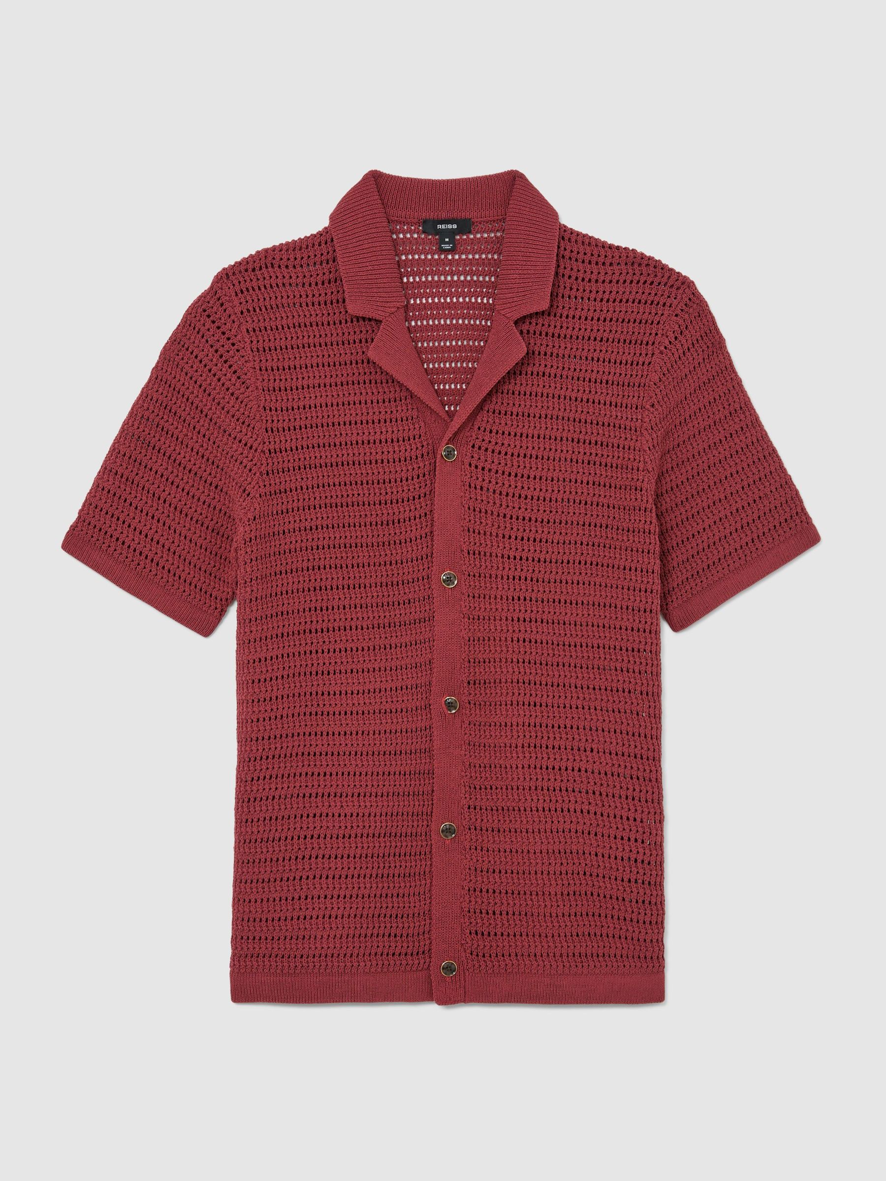 Open-Knit Button-Through Shirt in Rust Red - image 1