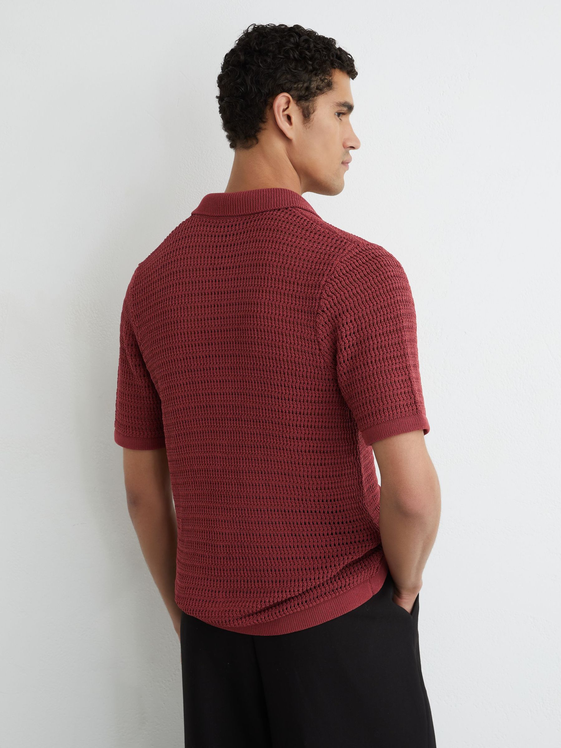 Open-Knit Button-Through Shirt in Rust Red - image 4