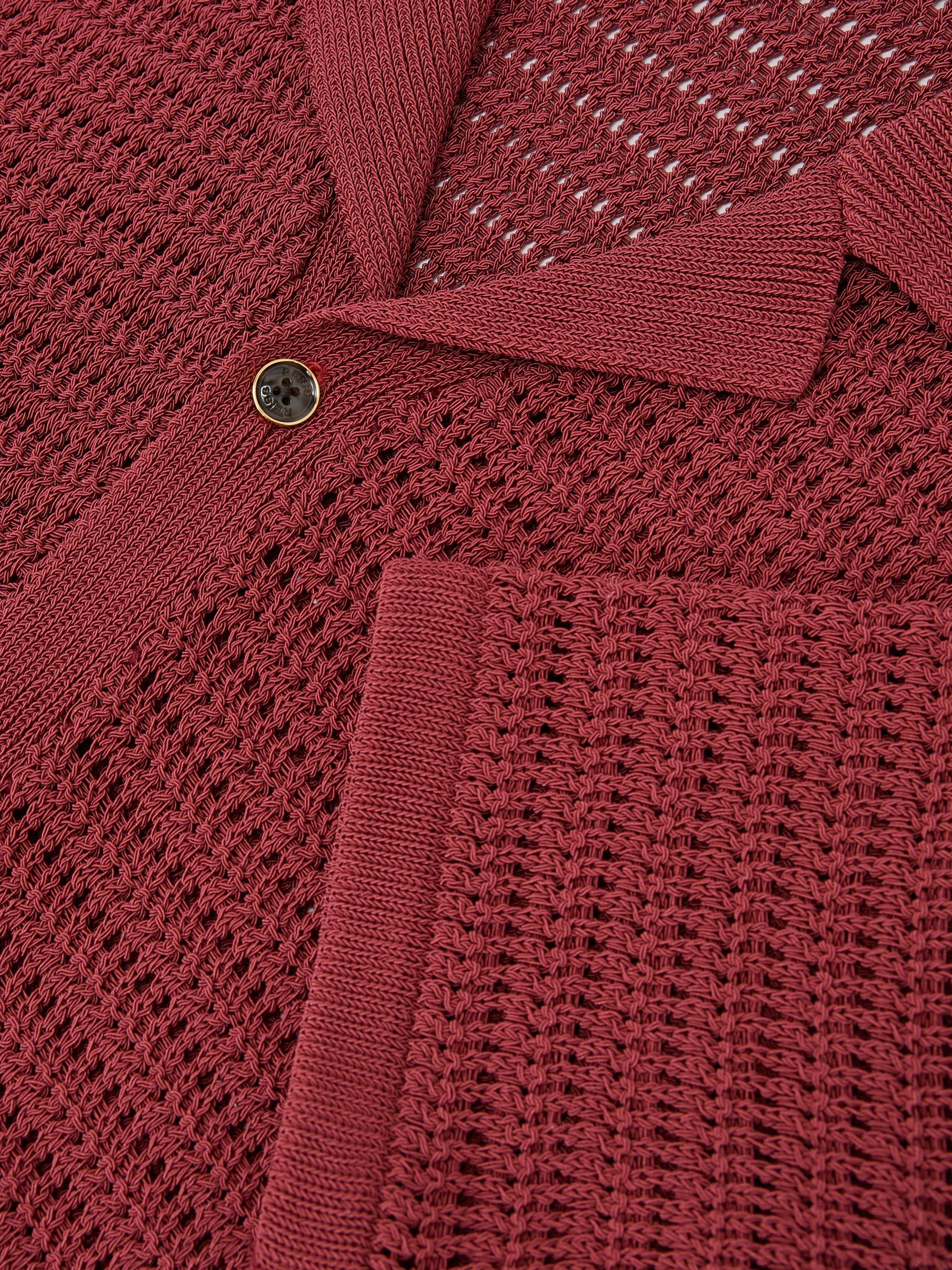 Open-Knit Button-Through Shirt in Rust Red - image 3