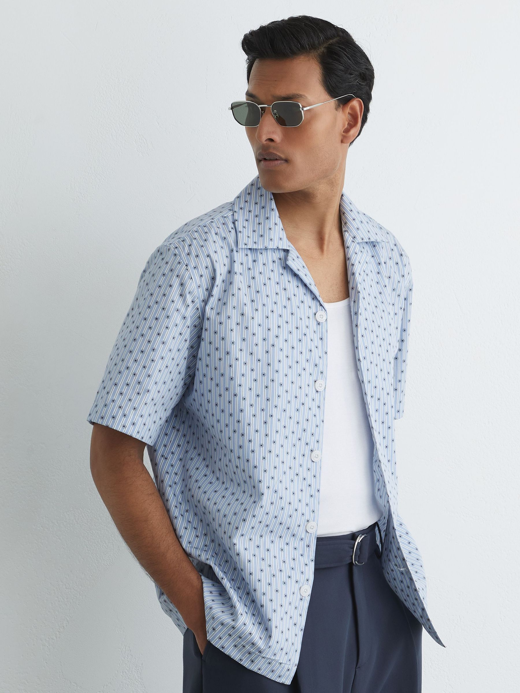 Cotton Medallion-Print Cuban-Collar Shirt in Soft Blue - image 2