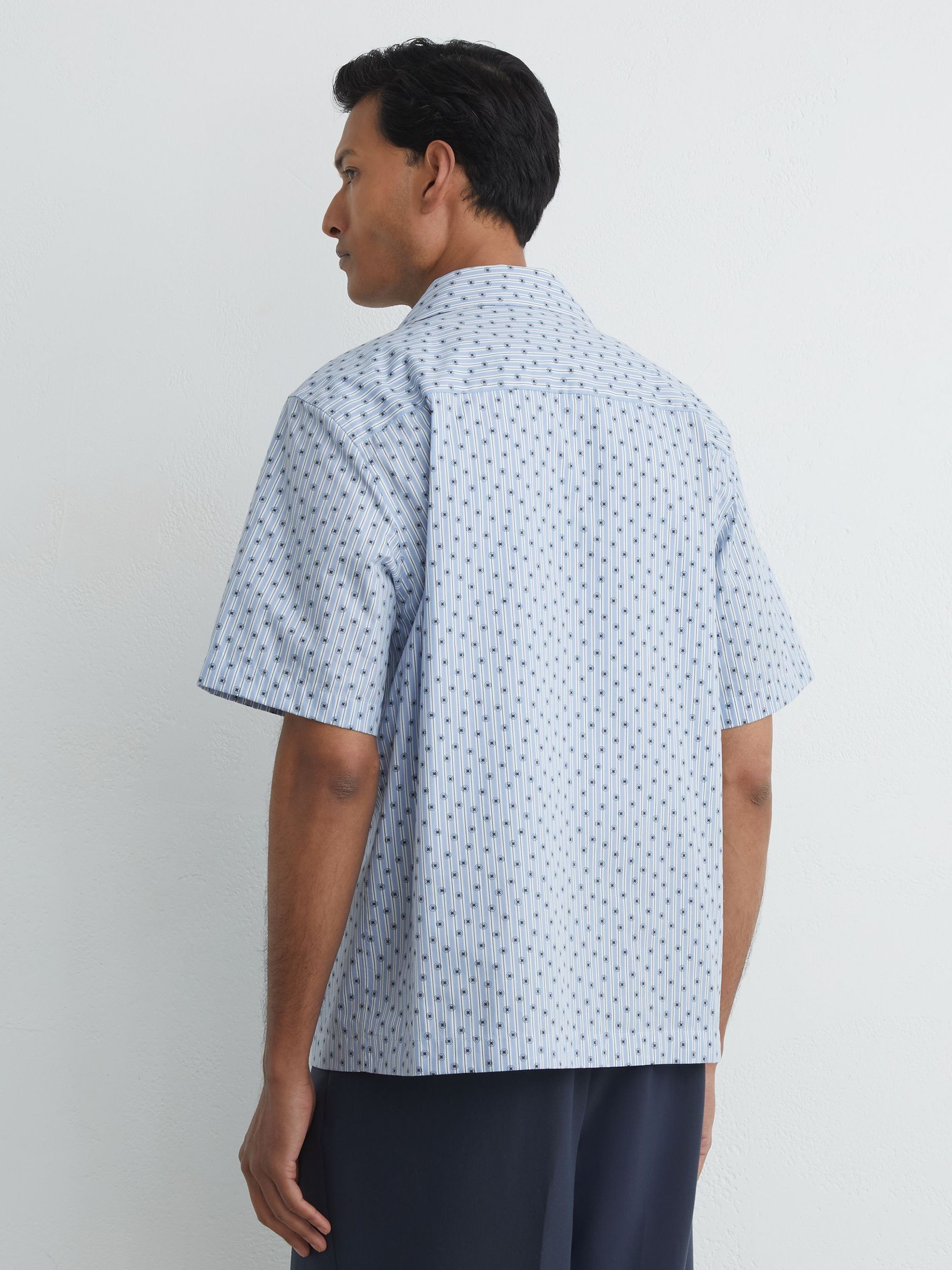 Cotton Medallion-Print Cuban-Collar Shirt in Soft Blue - image 4