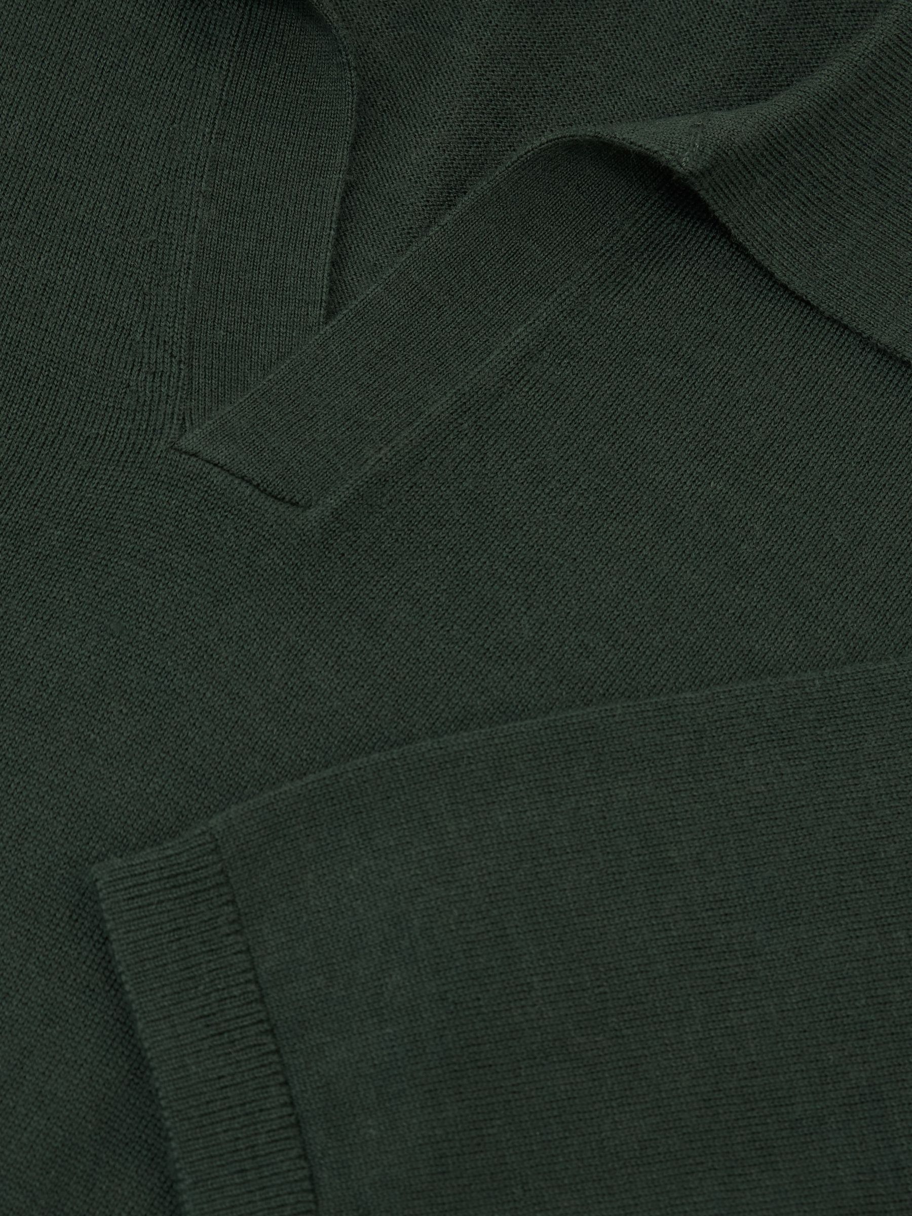 Merino Wool Open Collar Polo Shirt in Dark Green - Image 7 of 7