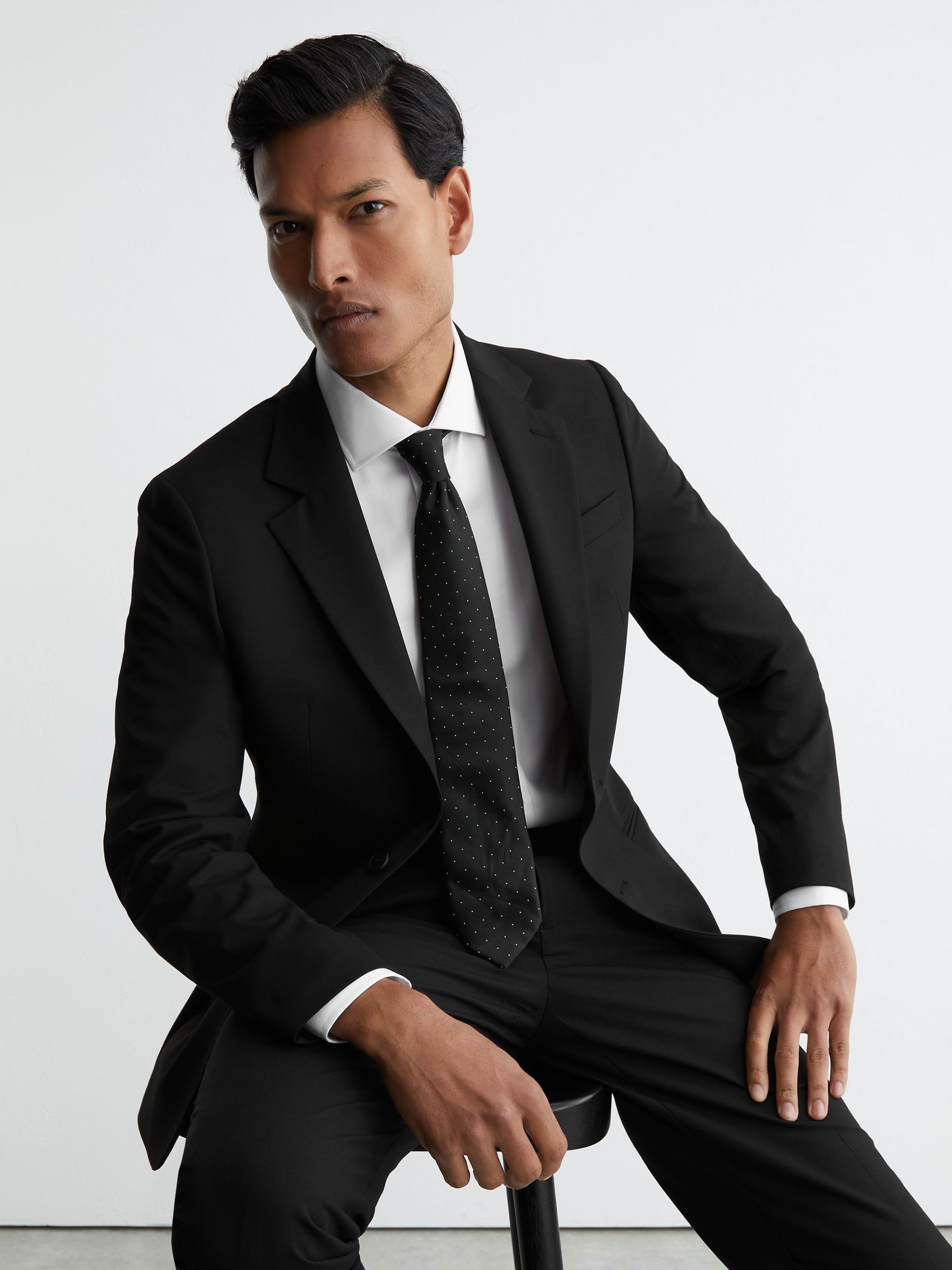 Tailored-Fit Single-Breasted Suit Blazer in Black - Image 1 of 9