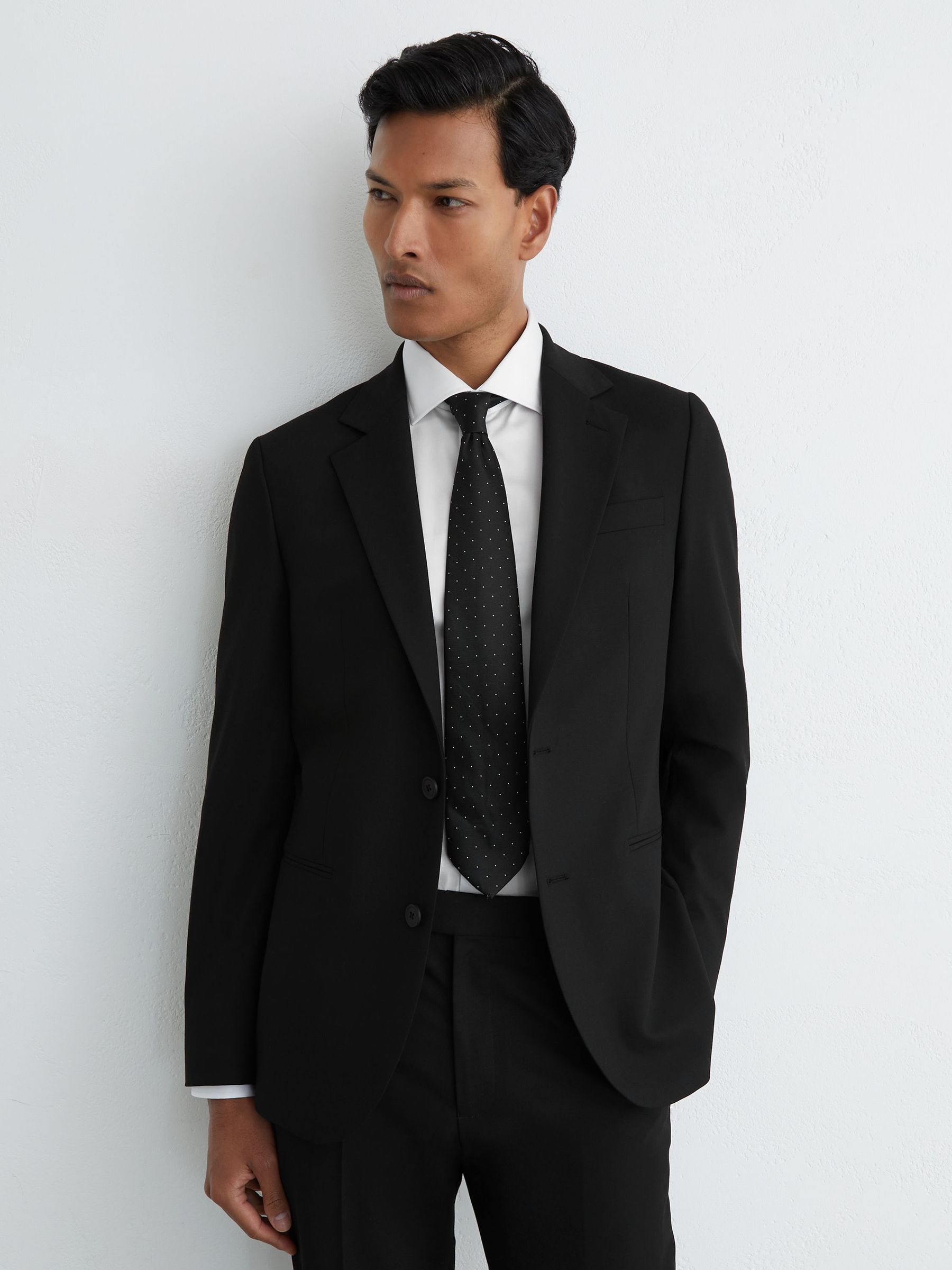 Tailored-Fit Single-Breasted Suit Blazer in Black - Image 3 of 9