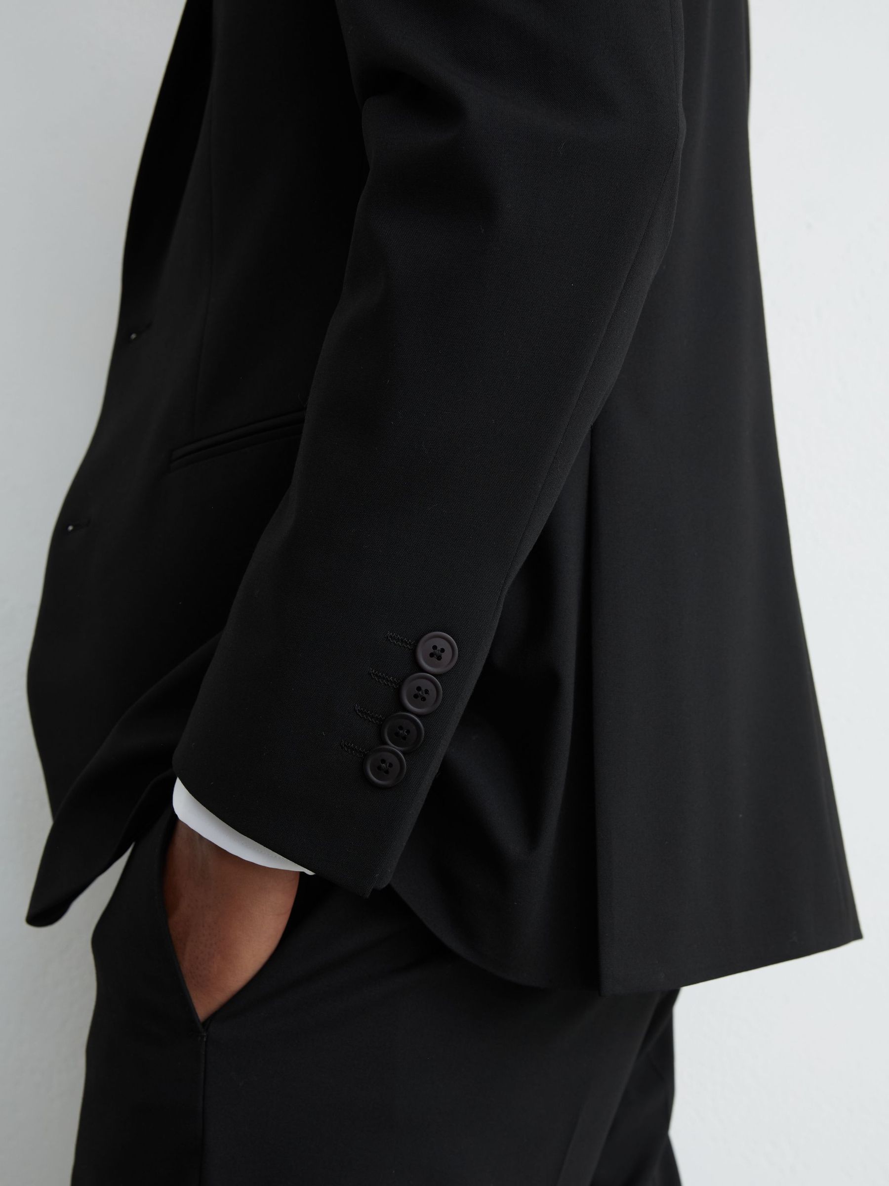 Tailored Fit Single-Breasted Suit Blazer in Black - image 5