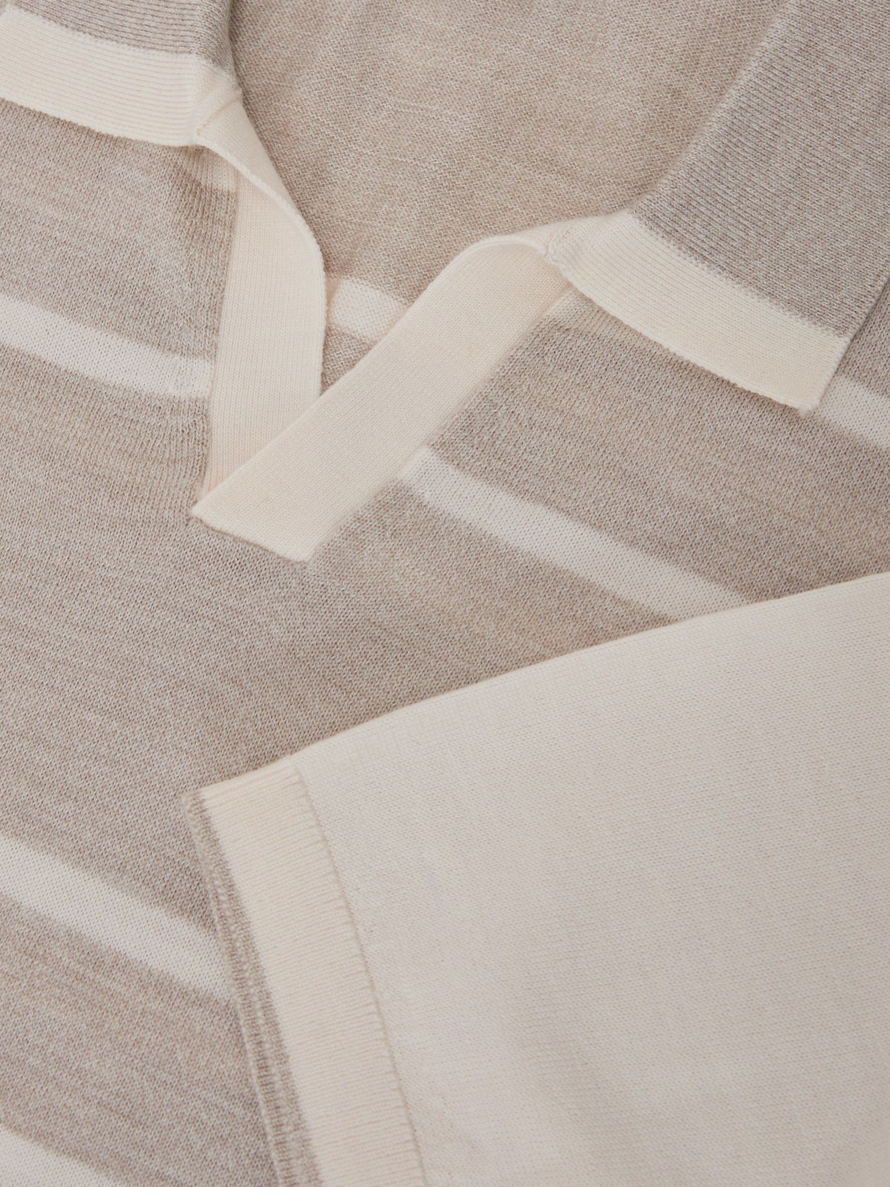 Merino Wool Striped-Knit Polo Jumper in Oatmeal/White - image 3