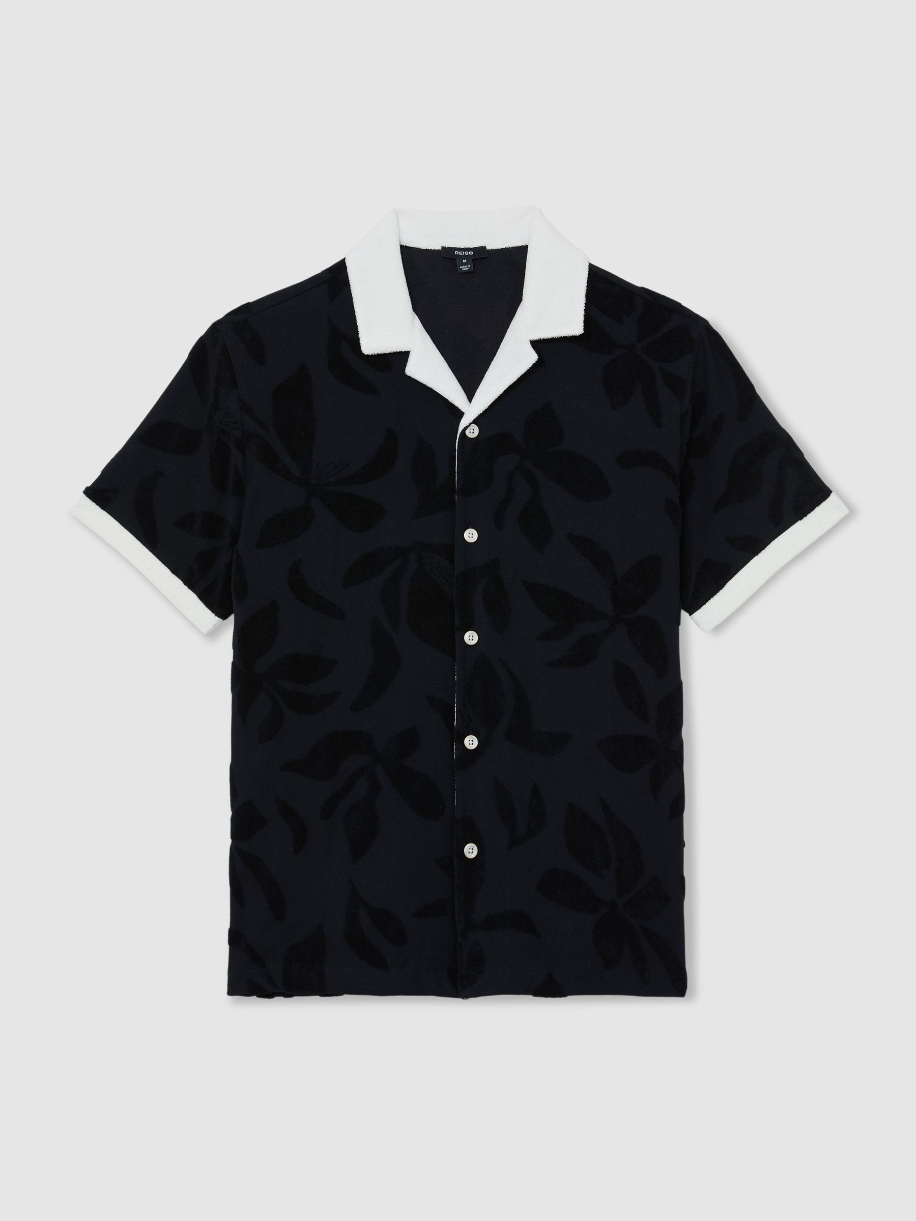 Towelling-Jacquard Tipped Shirt in Navy - Image 2 of 8