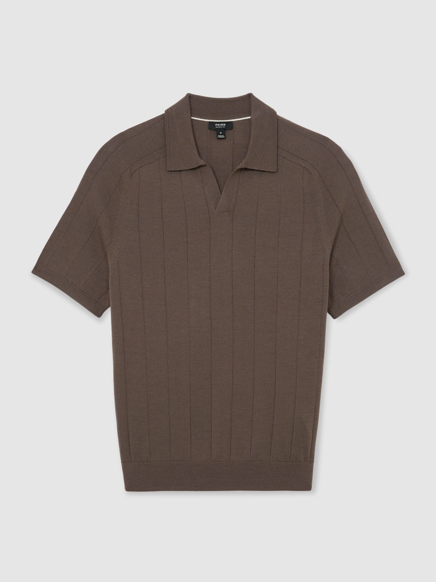 Merino Wool Wide-Rib Polo Jumper in Ridge Brown - Image 2 of 6
