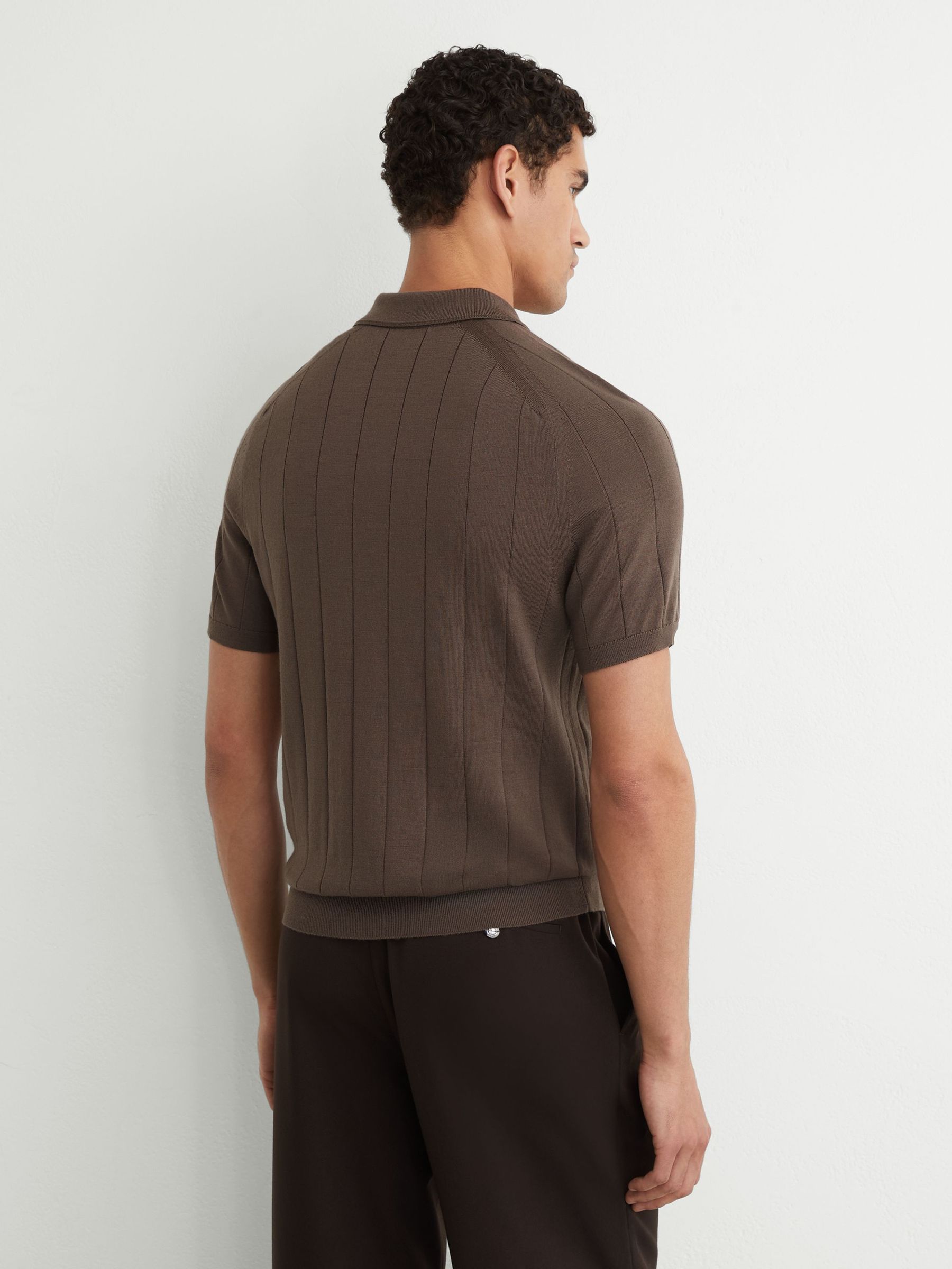 Merino Wool Wide-Rib Polo Jumper in Ridge Brown - Image 5 of 6
