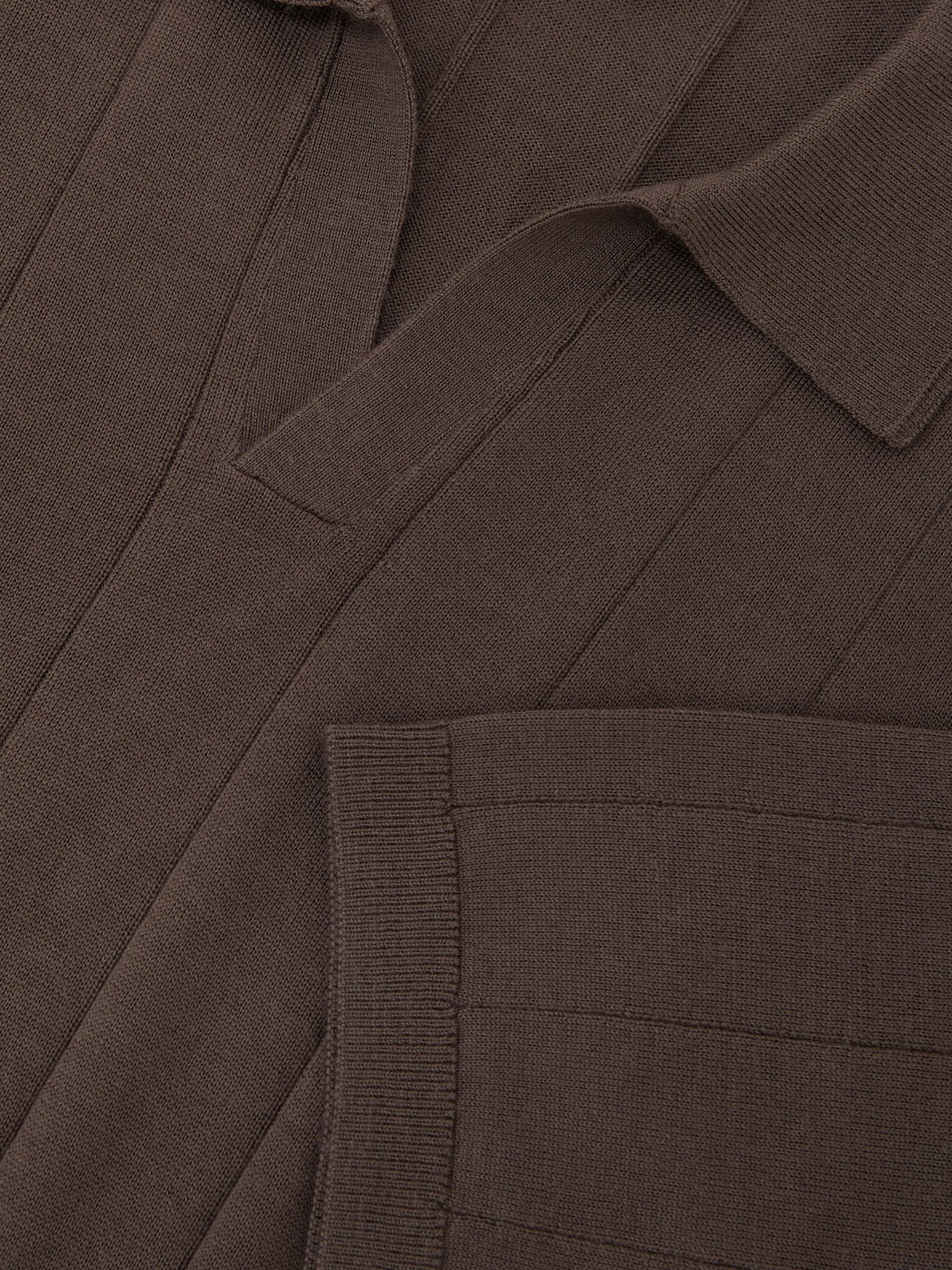 Merino Wool Wide-Rib Polo Jumper in Ridge Brown - image 3