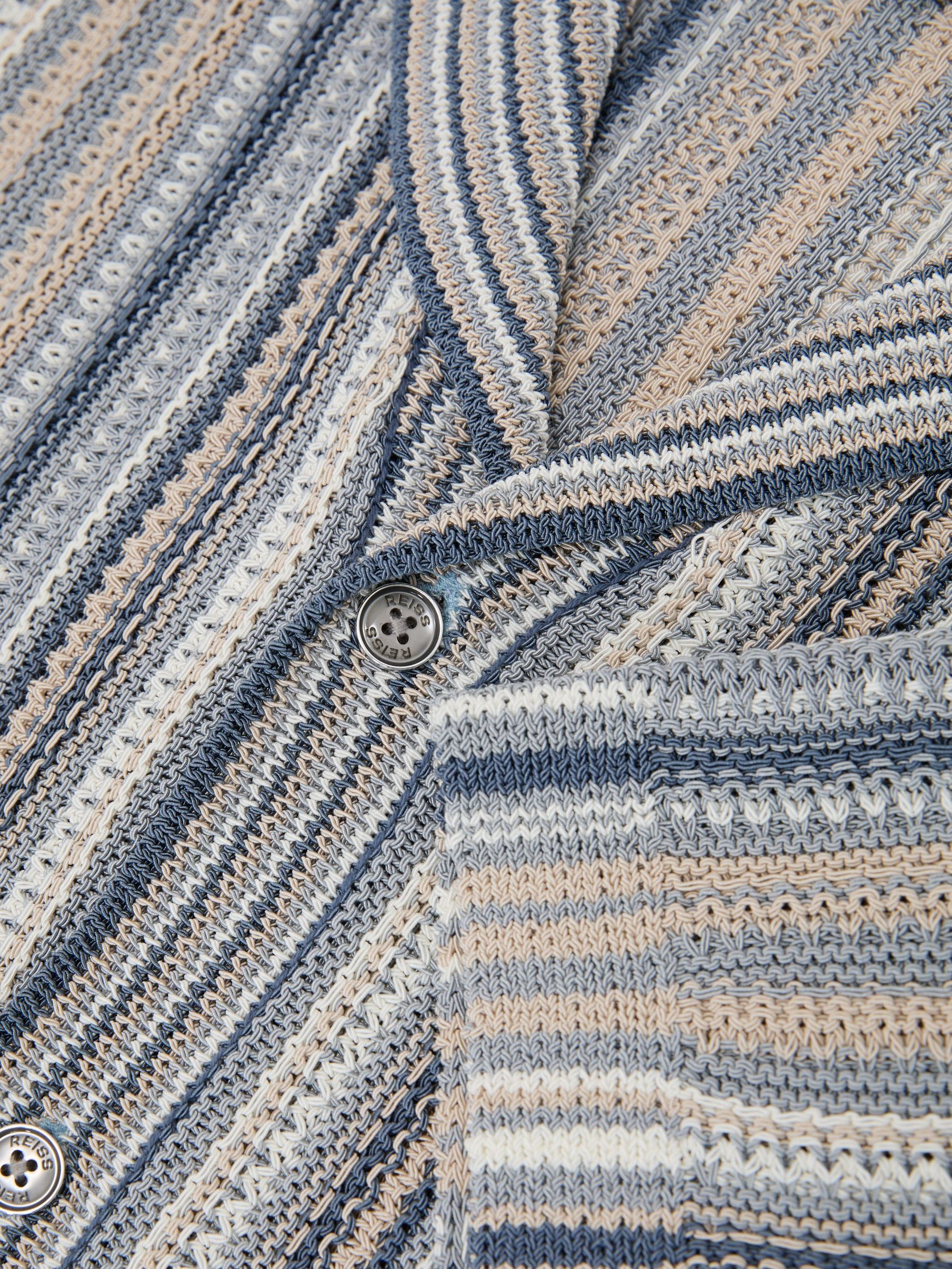 Textured-Knit Stripe Cuban-Collar Shirt in Blue/Camel - Image 6 of 6