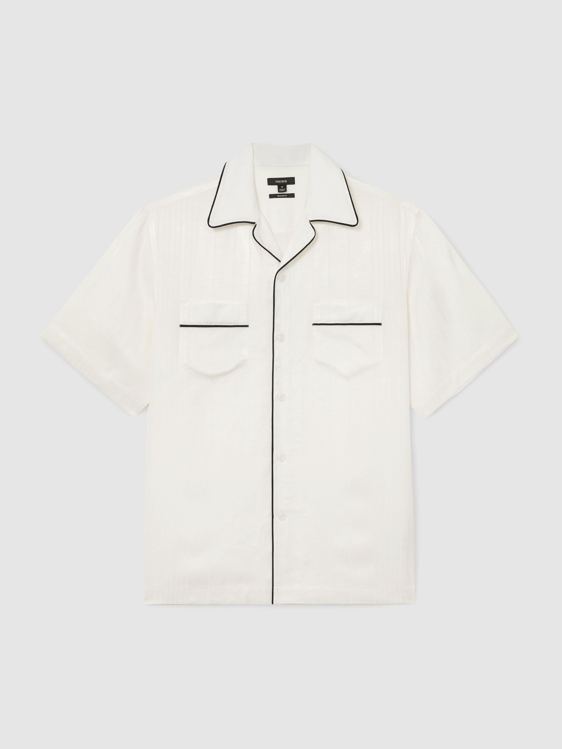 Jacquard-Stripe Piped Shirt in Ivory White - Image 2 of 7
