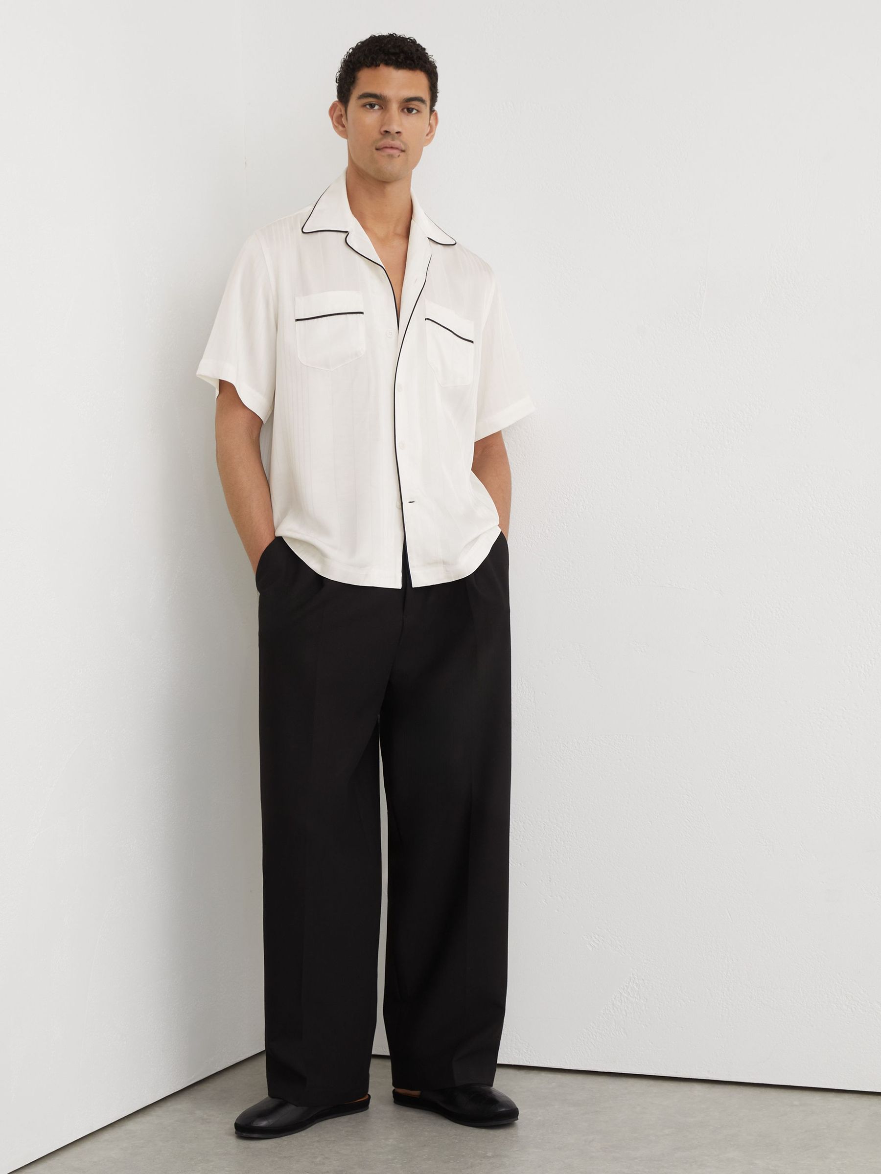 Jacquard-Stripe Piped Shirt in Ivory White - Image 3 of 7