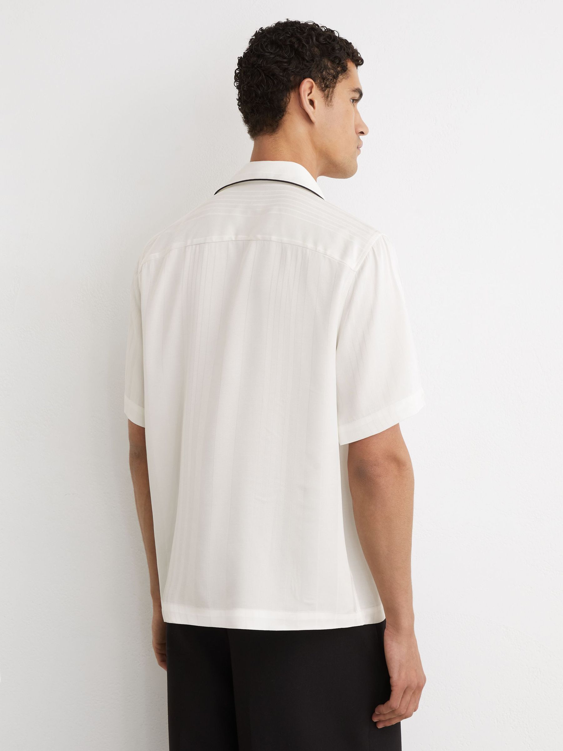 Jacquard-Stripe Piped Shirt in Ivory White - image 4