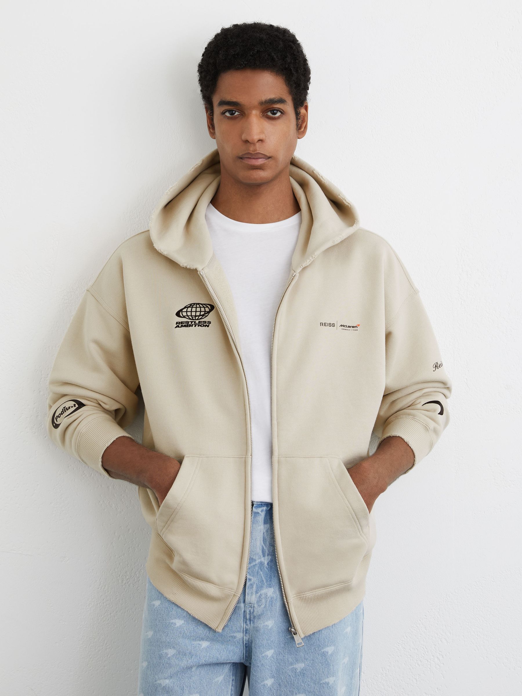 McLaren Racing Zip-Through Hoodie Unisex-Fit in Stone - Image 1 of 9