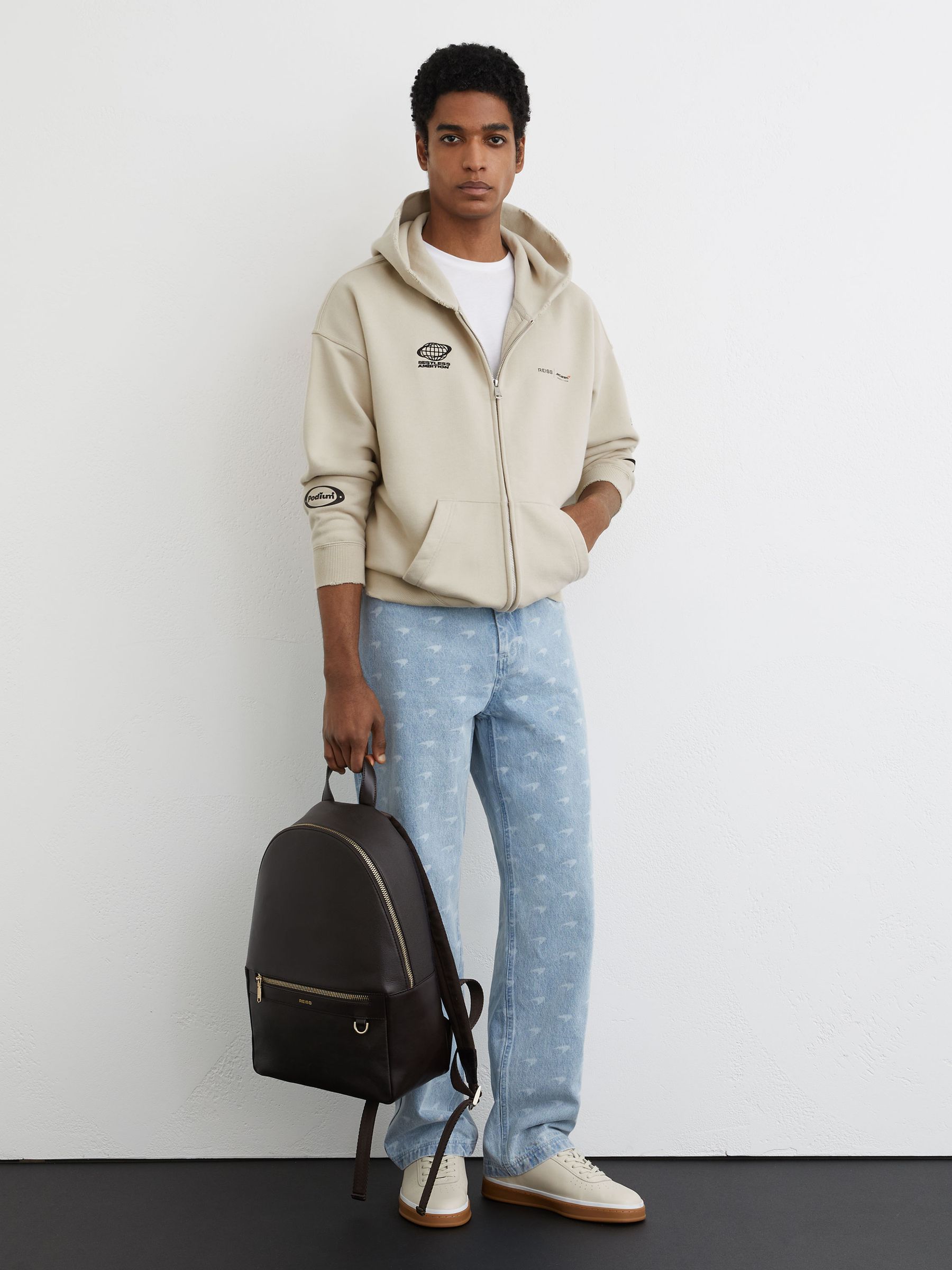 McLaren Racing Zip-Through Hoodie Unisex-Fit in Stone - Image 5 of 9