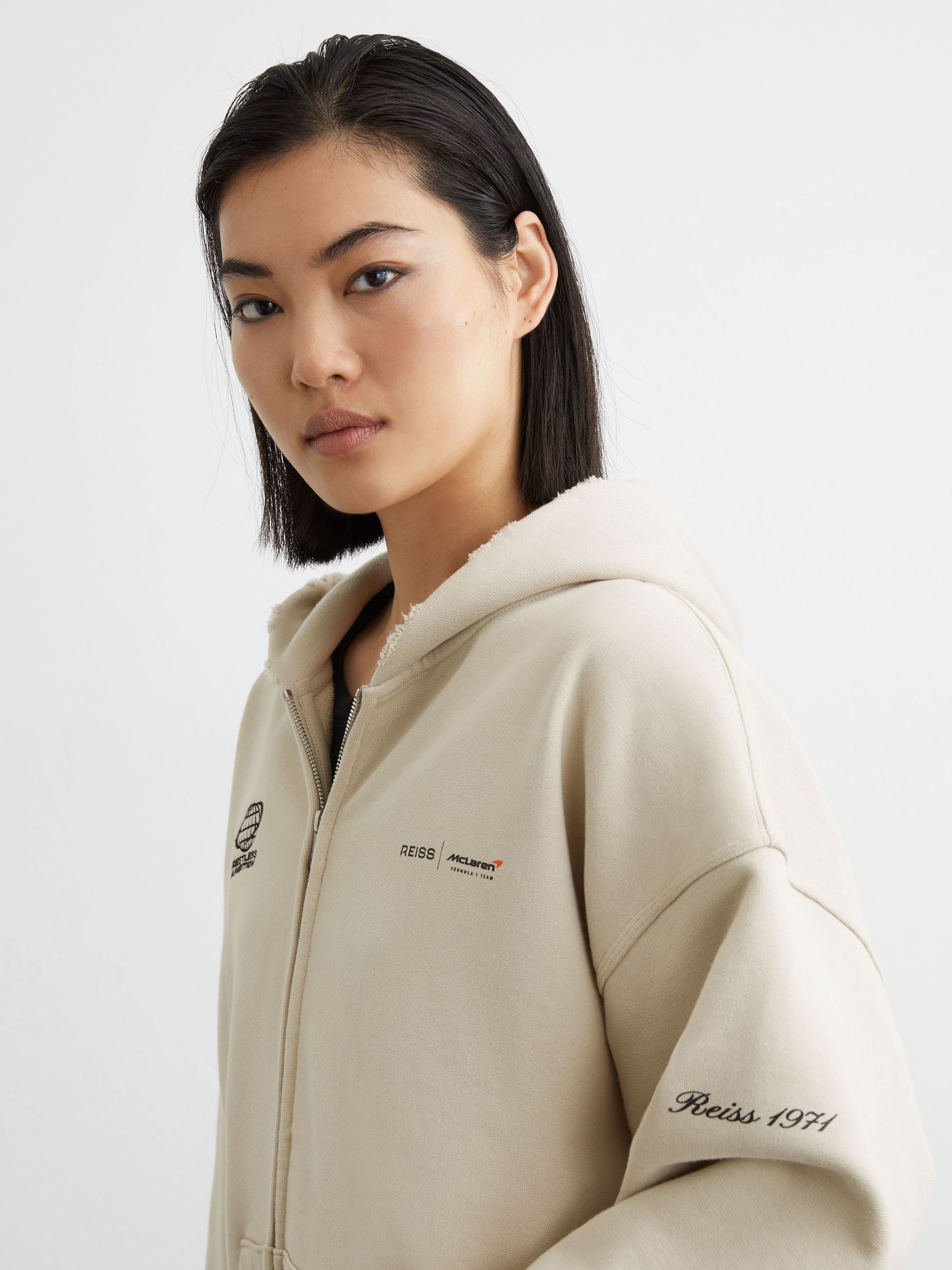 McLaren Racing Zip-Through Hoodie Unisex-Fit in Stone - Image 6 of 9