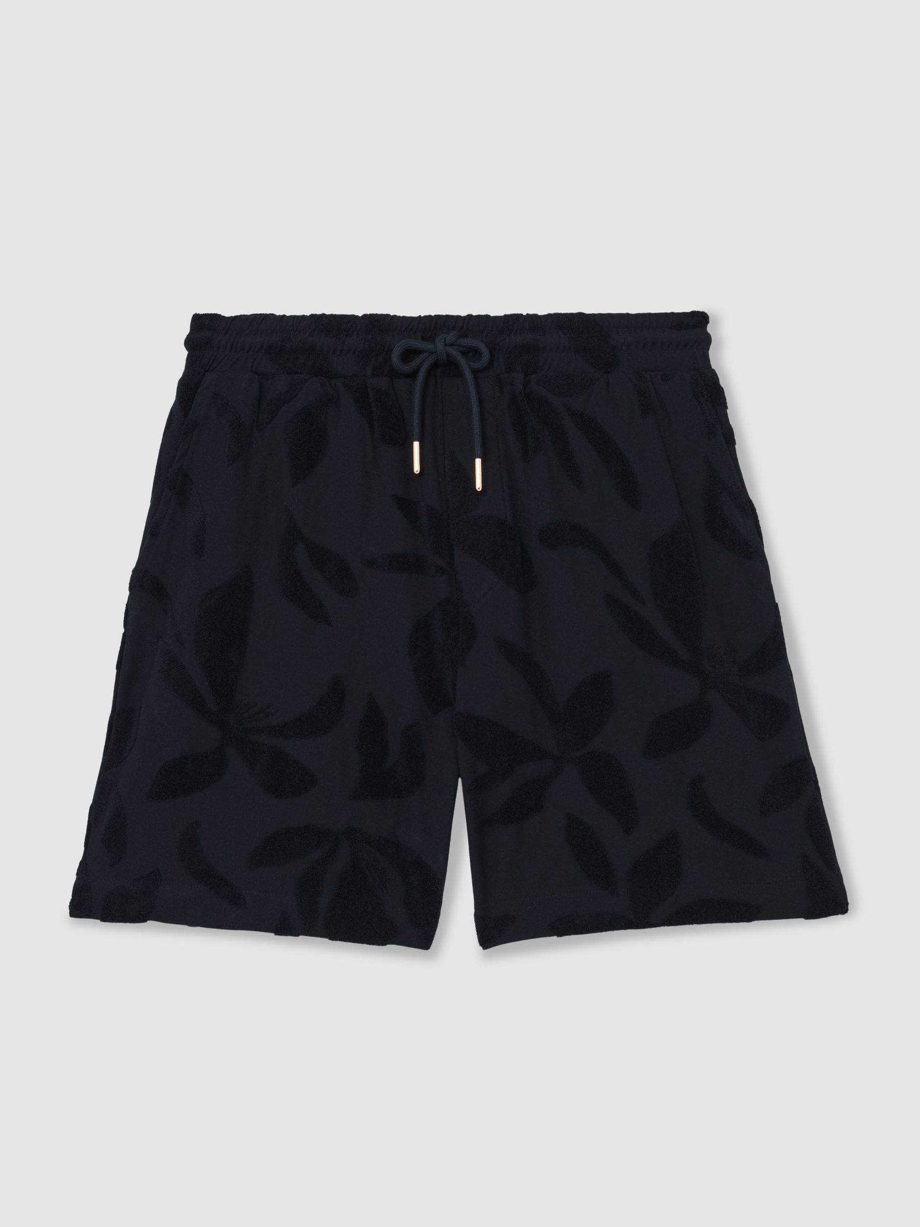 Towelling-Jacquard Drawstring Shorts in Navy - Image 2 of 6